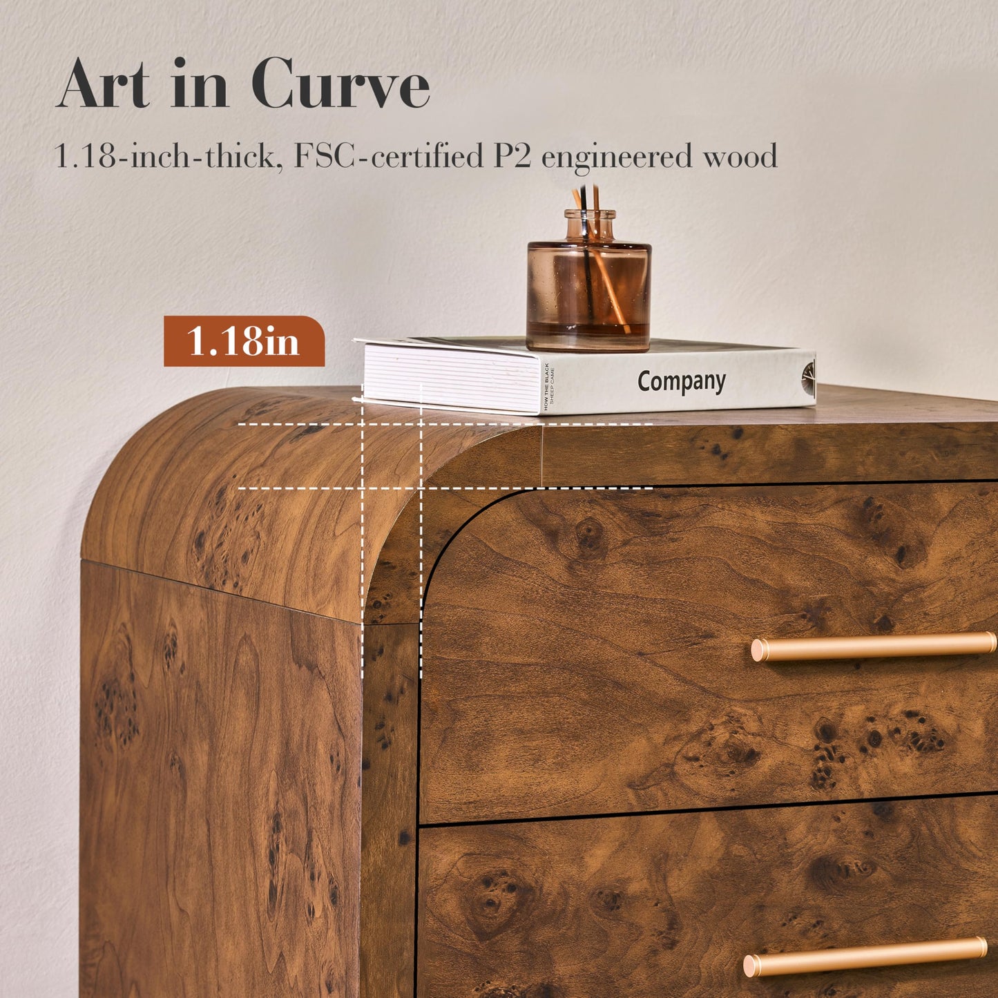 EliteSet Curved 9-Drawer Dresser for Bedroom, 63" Wide Modern Chest of Drawers, Vanity Desk TV Stand for Living Room, Closet Storage Drawers Organizer Furniture, Nursery, Hallway, Dark Burl