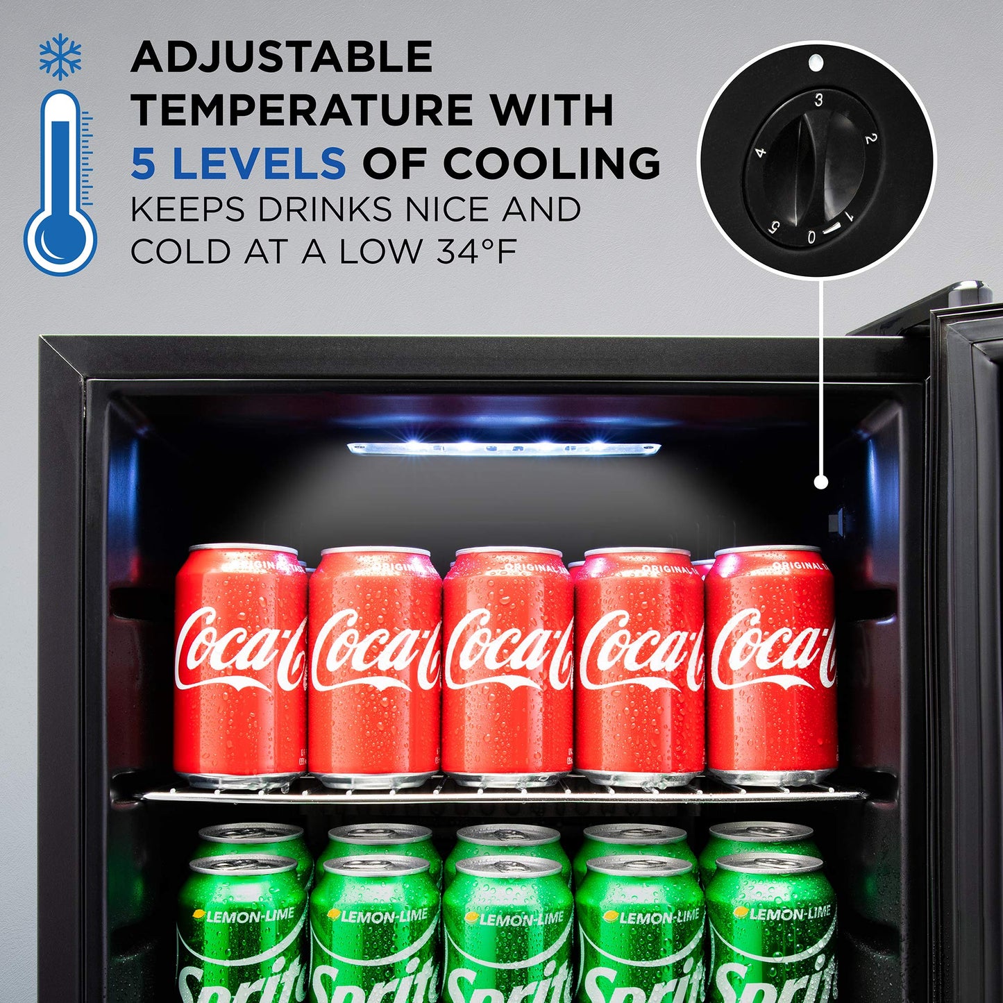 Ivation 126 Can Beverage Refrigerator | Freestanding Ultra Cool Mini Drink Fridge | Beer, Cocktails, Soda, Juice Cooler for Home & Office | Reversible Glass Door & Adjustable Shelving, Stainless Steel