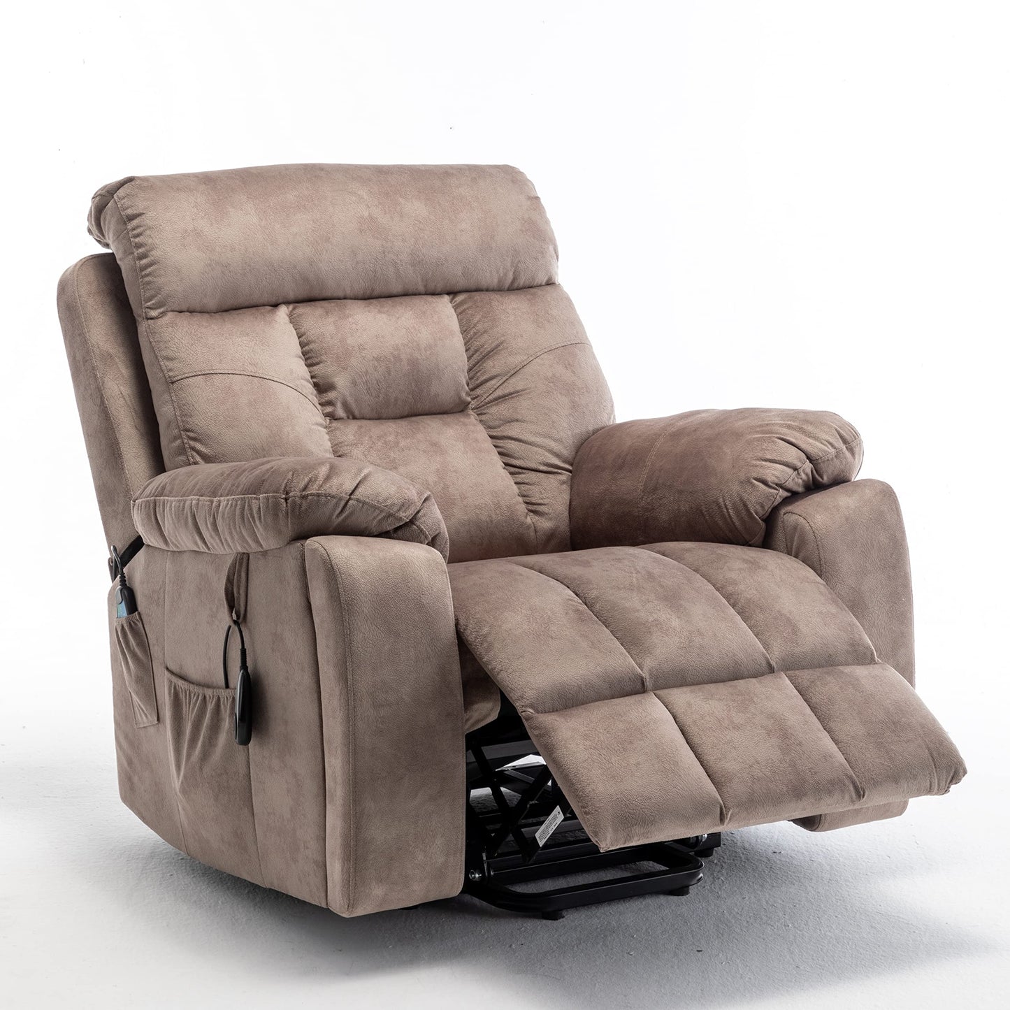Power Lift Recliner Chair with Heat and Massage Oversized Electric Reclining Sofa Chair Wide Seat Living Room Recliner with Cup Holders for Adults, Light Brown