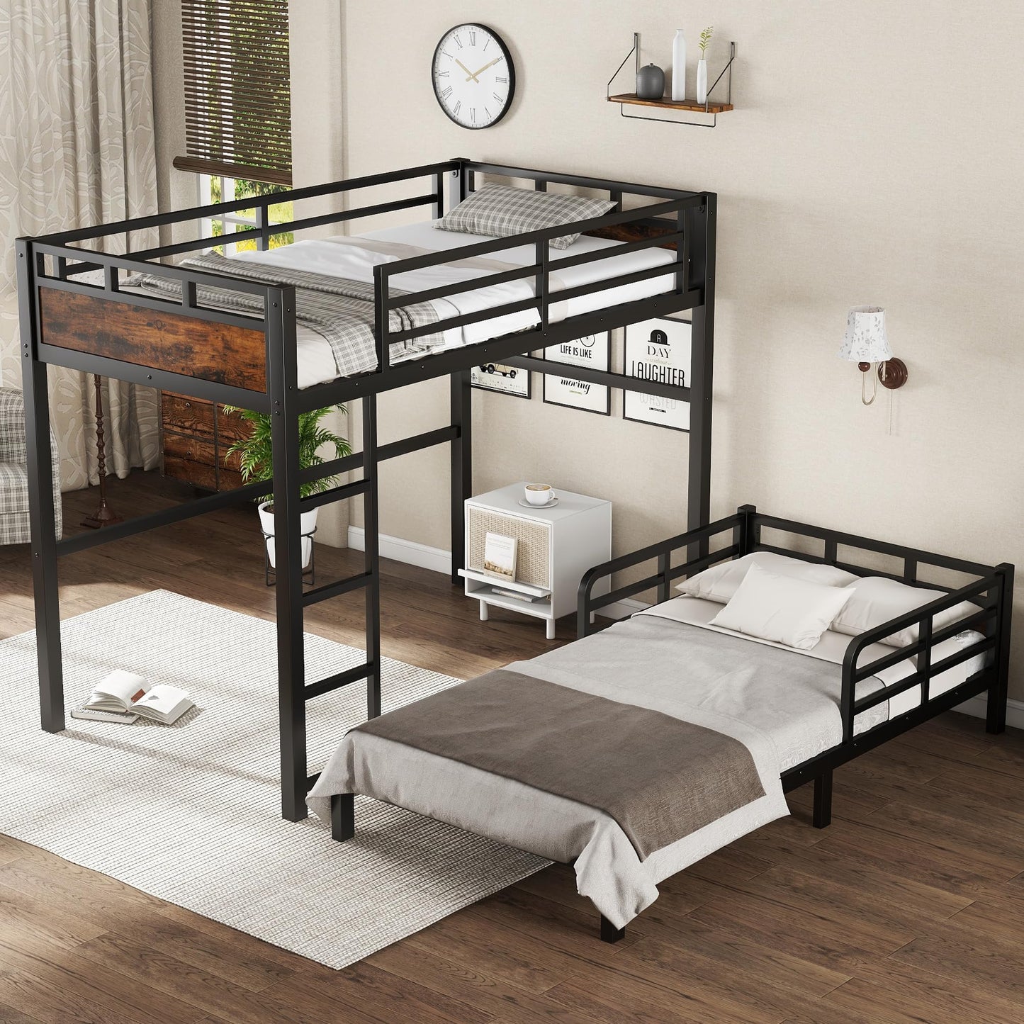 Twin XL Over Twin XL Bunk Bed with Headboard and Full Length Guardrail, Separable Bunk Bed, Heavy Duty Bunk Beds Can Turns Into Loft Bed and Platform Bed, Black