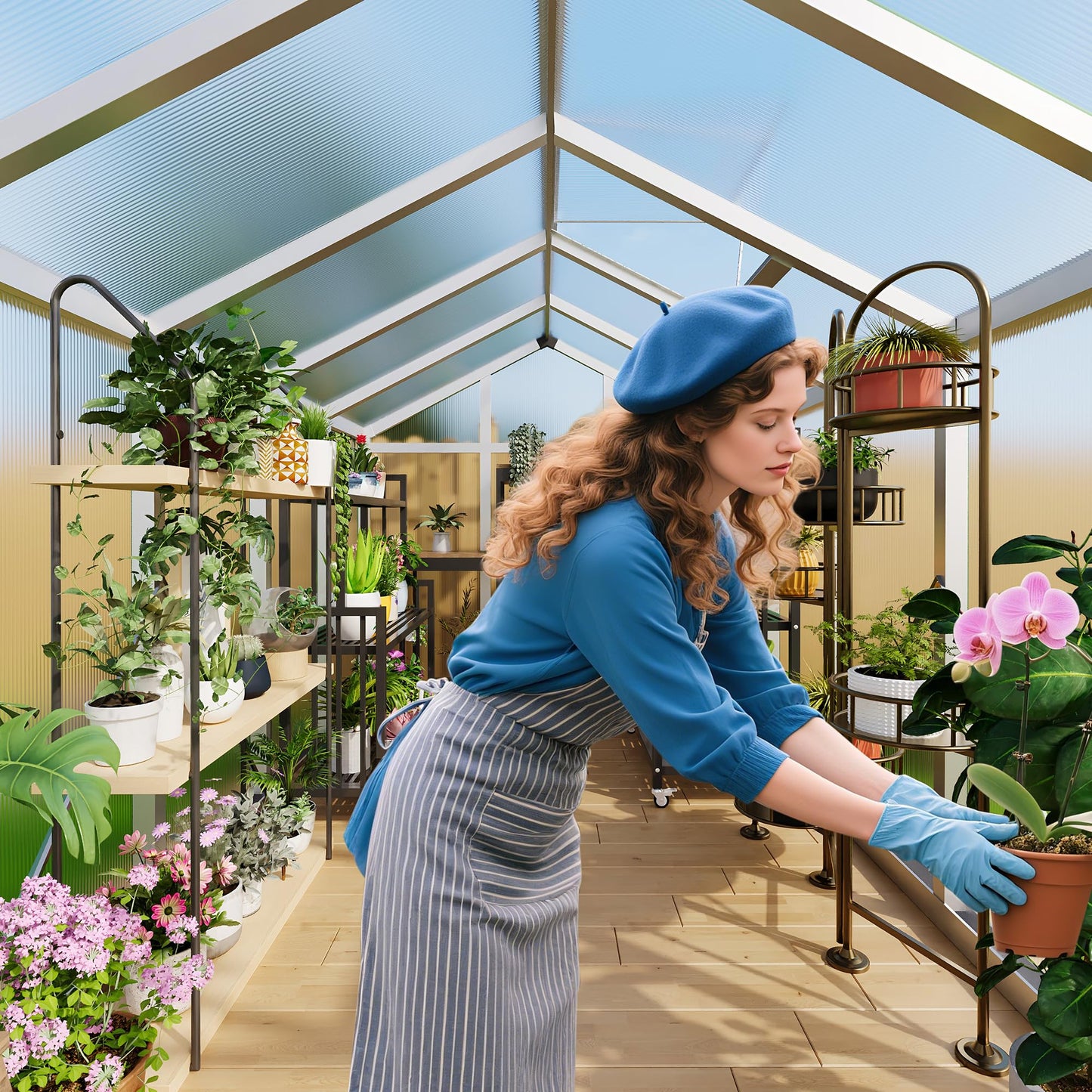 IDEALHOUSE 8×10 FT Greenhouse, Large Walk in Greenhouses for Outdoors and Garden Planting, Polycarbonate Greenhouse with Enhanced Aluminum Frame, Green Houses with Quick Setup Structure and Roof Vent