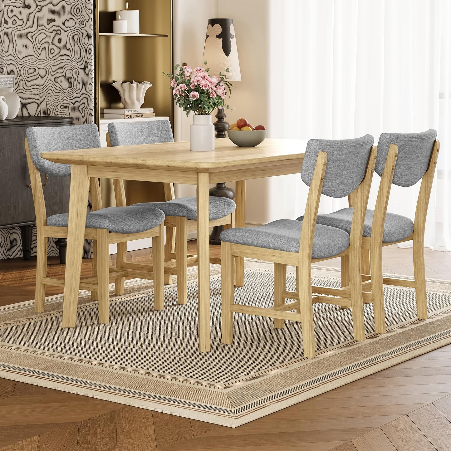 Merax Farmhouse 47" Rectangular Dining Table, Solid Wood Kitchen Table Fits up to 4, Easy Assemble, Natural