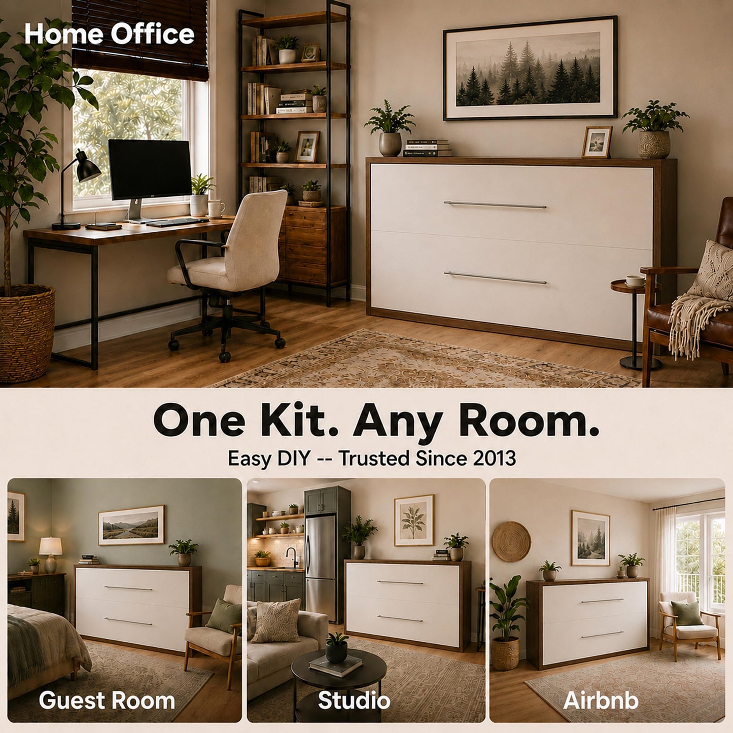Twin Size Horizontal Murphy Bed Hardware Kit Side-Fold Wall Bed Frame DIY Twin Murphy Bed Kit with Gas Pistons +3 Step-by-Step Guides Made in North America Space-Saving Hideaway Bed