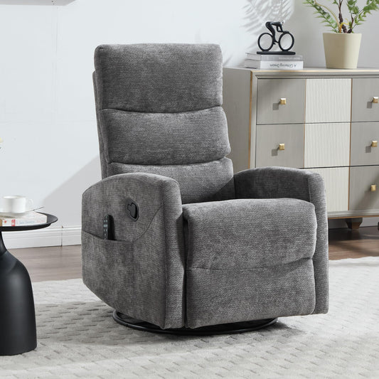KEIKI 4-in-1 Manual Swivel Rocker Recliner Chair for Home Living Room, Chenille Chair with Back Massager & Heat, Home Theater Seating with Lumbar Support, Cozy Small Bedroom Chairs for Adults, Grey