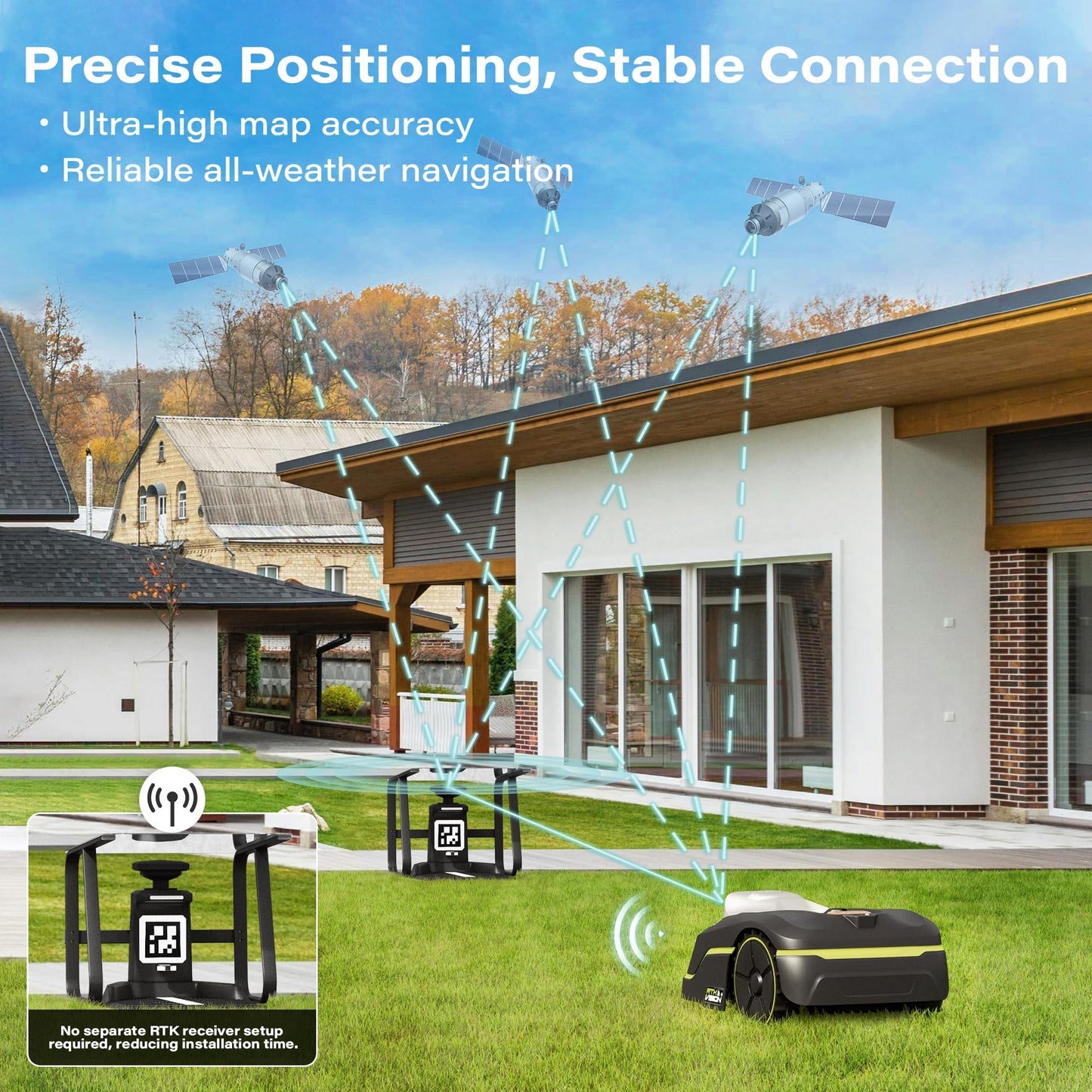 SUNTEK RTK Robot Lawn Mower, Perimeter Wire Free RTK+Vision Robotic Lawnmower for 1/4 Acres Lawn, Auto Mapping, APP Control, Multi-Zone Management, 35% Slope, Cutting Height 1.2''~2.4''