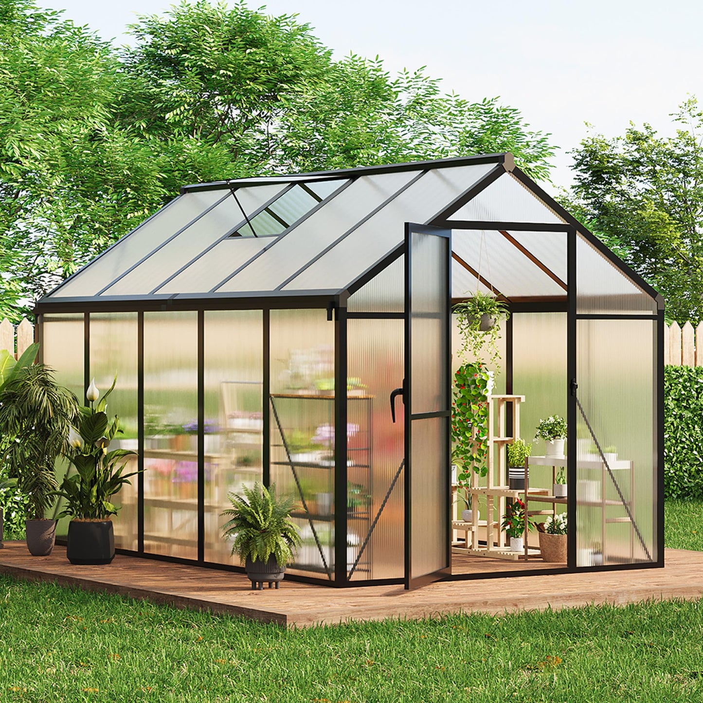 Greenhouse, 6x10 Ft Outdoor Greenhouses, Green House Kit, Portablee Greenhouse with Ground Nails and Vent Windows, Sliding Lockable Door, Polycarbonate Green House for Outside Garden Backyard, Black