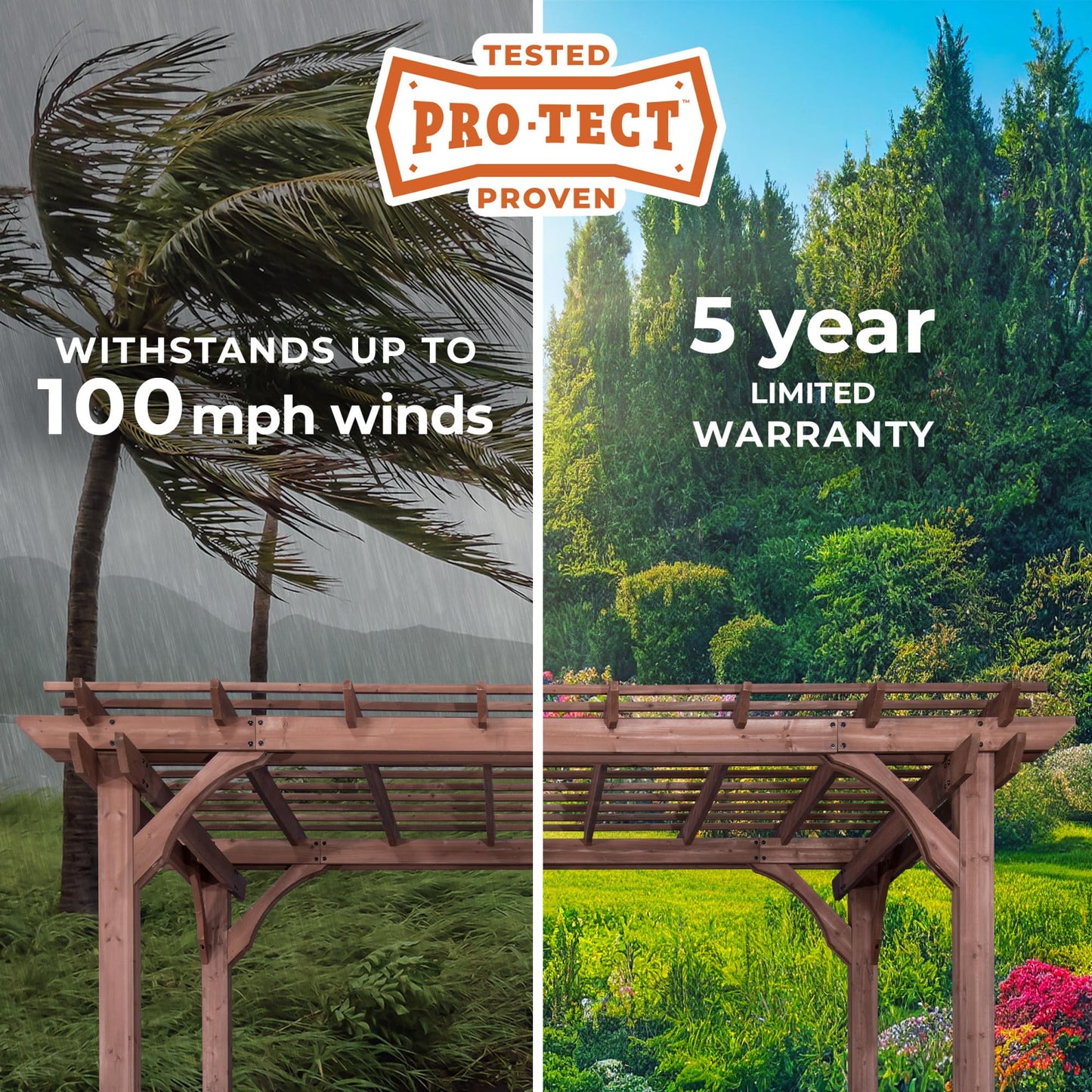 Backyard Discovery Somerville 14 x 10 Walnut All Cedar Pergola, Durable, Quality Supported Structure, Snow and Wind Supported, Rot Resistant, Electrical Outlet with USB, Deck, Garden, Patio