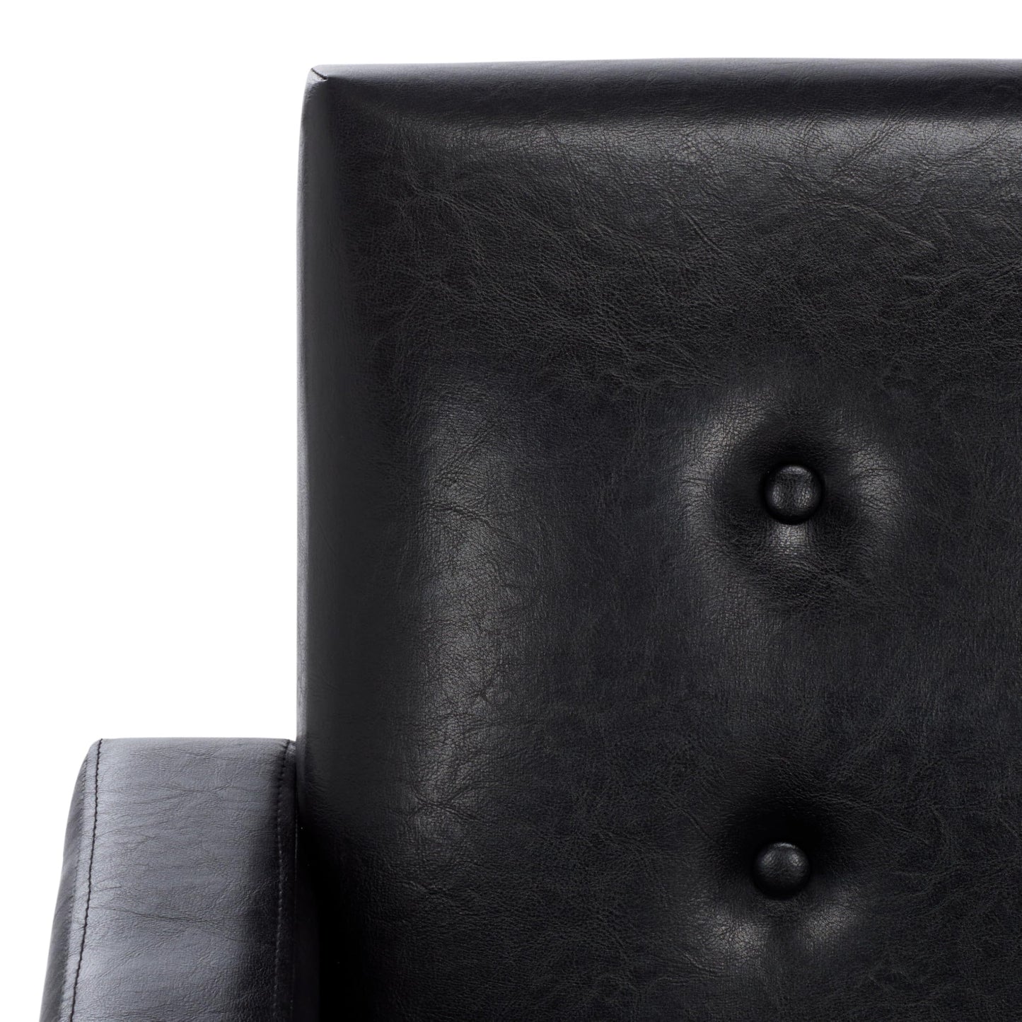 SAFAVIEH Home Collection - Roald Accent Chair, Black Faux Leather Tufted Seat & Antique Brown Solid Wood Frame (ACH6209D)
