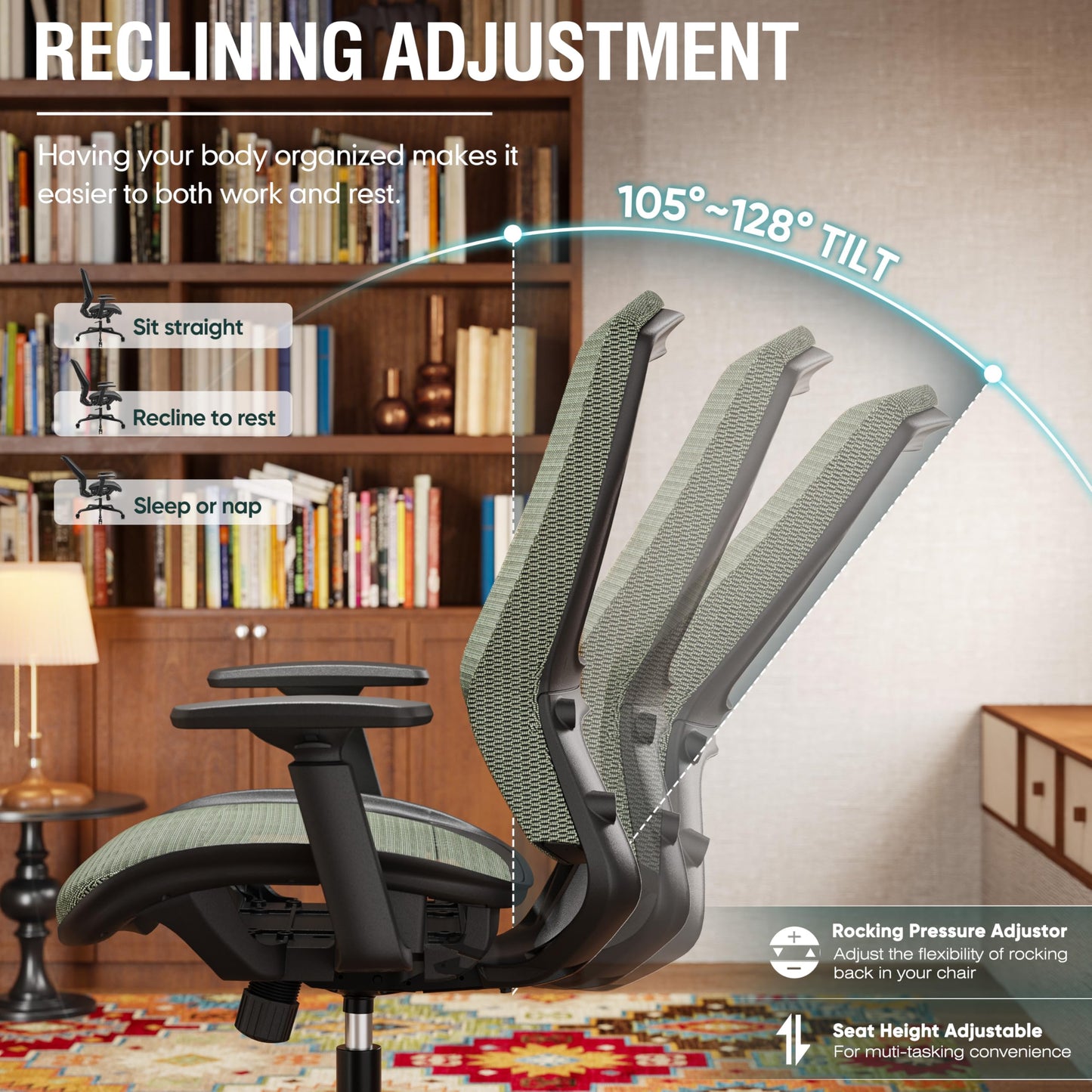 ELABEST Mesh Office Chair,Ergonomic Computer Desk Chair,Sturdy Task Chair- Adjustable Lumbar Support & Armrests,Tilt Function,Comfort Wide Seat,Swivel Home Office Chair (Dusty Sage)