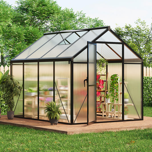 6x8 ft Walk-in Greenhouse, Polycarbonate Panels with Reinforced Aluminum Frame, Large Garden Green House for Planting and Seed Starting, Quick-Assembly Structure with Adjustable Roof Vent