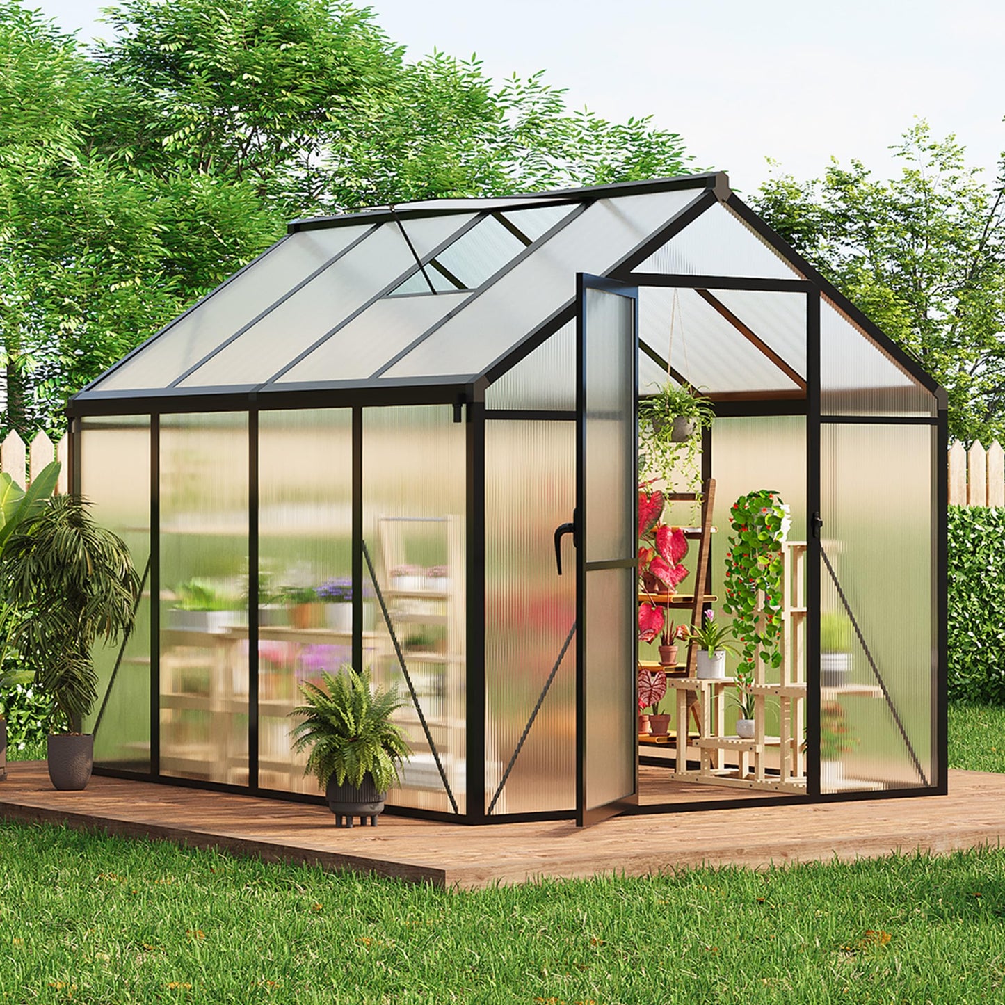 IDEALHOUSE 6×8 FT Greenhouse, Large Walk in Greenhouses for Outdoors and Garden Planting, Polycarbonate Greenhouse with Enhanced Aluminum Frame, Green Houses with Quick Setup Structure and Roof Vent