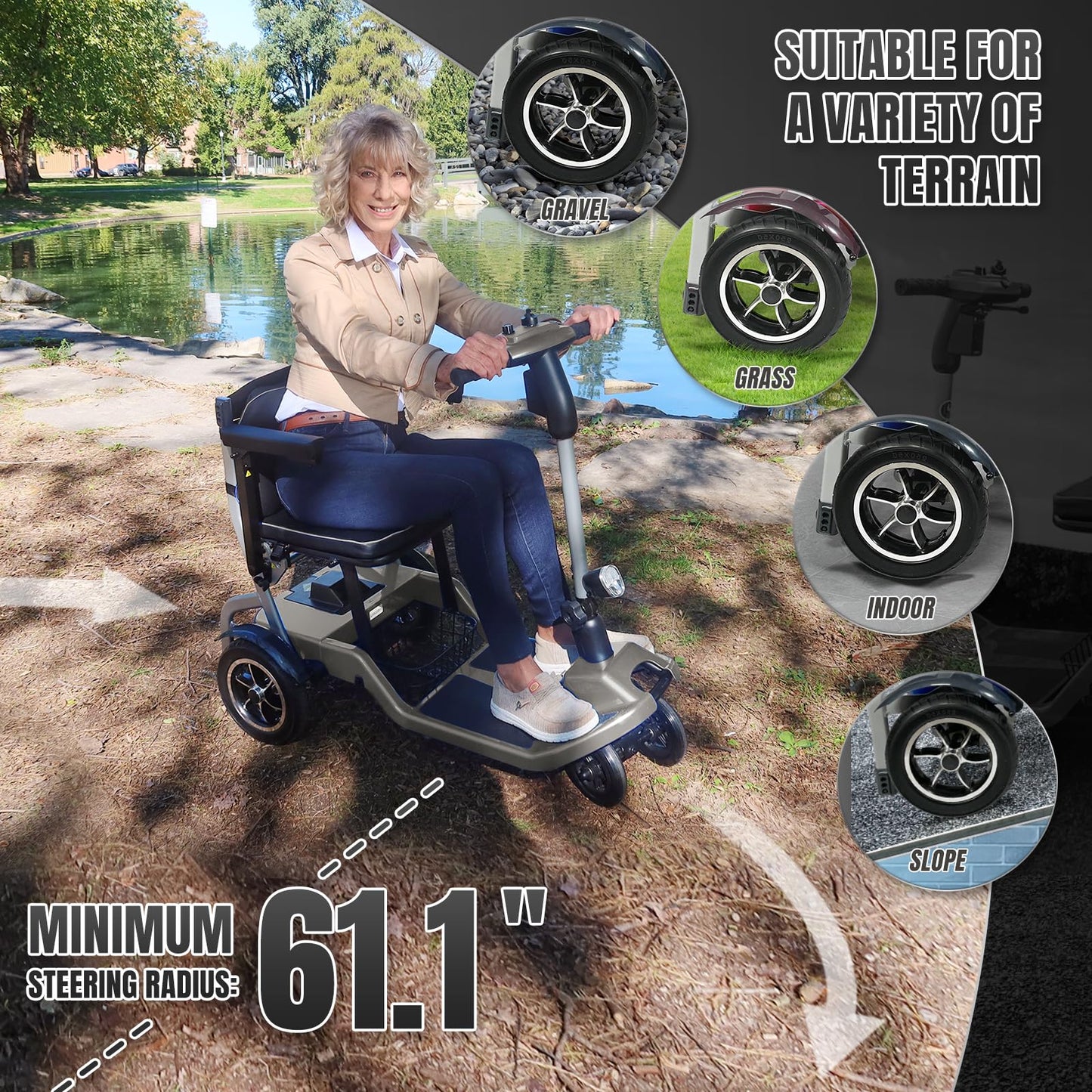 ZiiLIF R3b-Mobility Scooters for Seniors Adults Ultra Lightweight 37.5 Ibs Electric Folding 4 Wheel Mobility Scooter with Cup Holder, Compact & Convenient for Travel Airline Approved, Gray