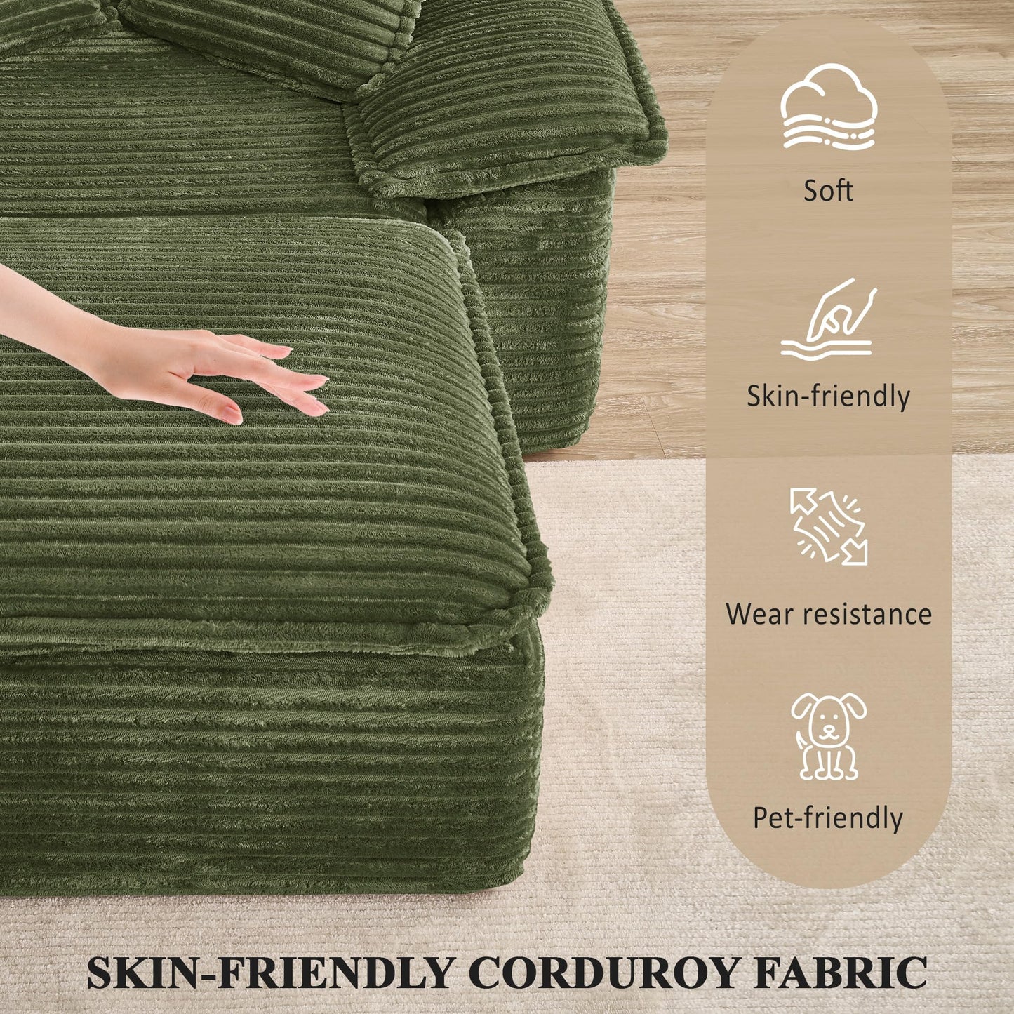 KEIKI 63" Oversized Lounge Sofa Chair with Ottoman, Deep Seat Cloud Couch Bed, Modular 1-Seater Sectional Sleeper Sofa, No Assembly Corduroy Couch for Reading Nook & Cozy Corner