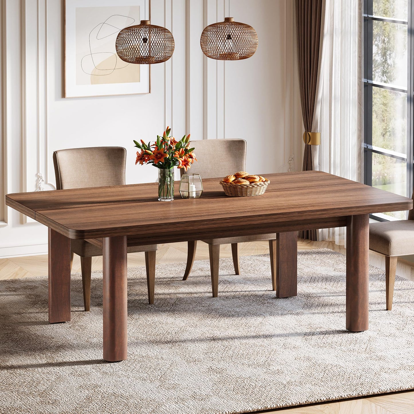 Tribesigns Farmhouse Wood Dining Table for 4-6 People, 63” Large Rectangle Kitchen Table, Dinner Table Kitchen & Dining Room Furniture with with Solid Wood Legs