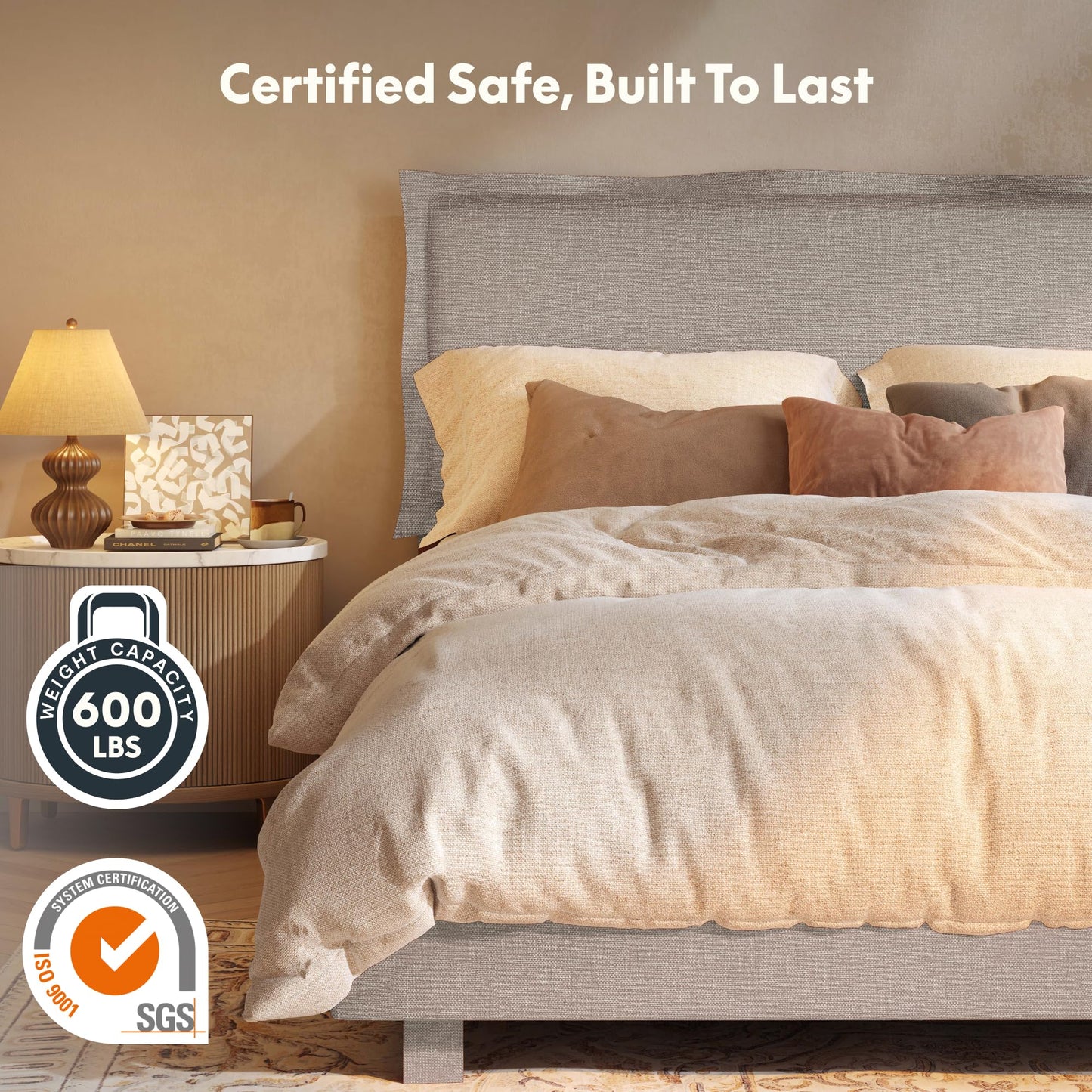 FLEXISPOT Queen Adjustable Bed Base with Upholstered Frame, Head & Foot Lift, 600 lbs Capacity, No Box Spring Needed, Minimalist Design, Light Grey, 5-Year Motor & 10-Year Warranty