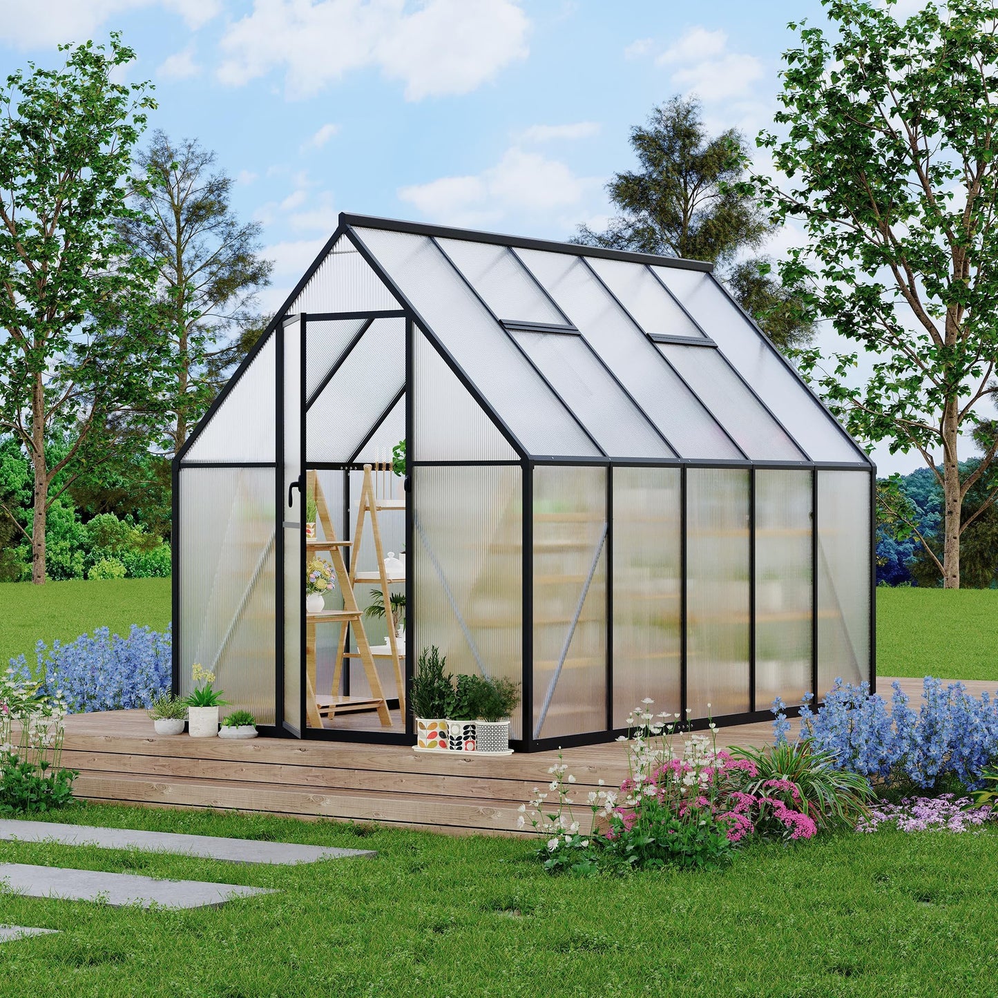 6X9FT Outdoor Aluminum Greenhouse-Heavy Duty Walk-in Green Houses,Large Outside Polycarbonate Greenhouse for Winter Garden, Backyard, Patio, Lawn