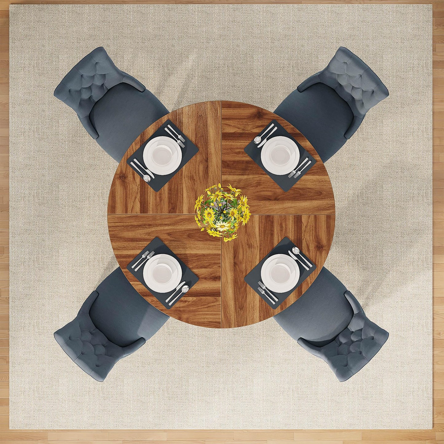 Tribesigns 47 inch Round Dining Table Wood Kitchen Table for Dining Room, 47" Dinner Room Tables for 4-6, Farmhouse Accent Furniture with Wooden Tabletop and Cross Base, Rustic Brown