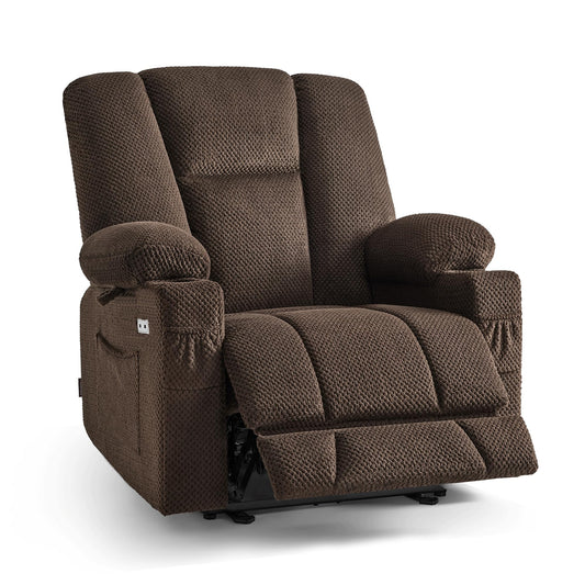 MCombo Oversized Zero Gravity Recliner Chair with Heating and Massage, Power Recliner for Big and Tall with USB & Type C Ports, Cup Holders for Living Room 8017 (Brown, Oversized)