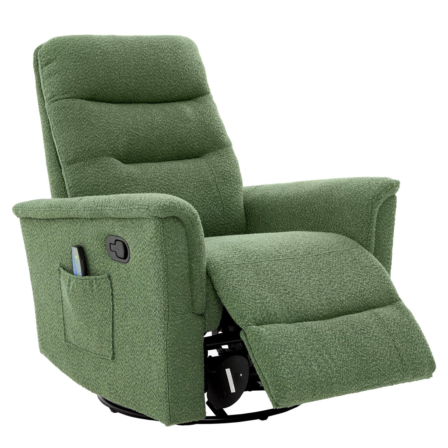Christopher Knight Home Helen Massage Recliner Chair with 8 Points Function, Boucle Upholstered Recliner Sofa with Two Adjustable Positions, Swivel Massage Chair with a Side Storage Pocket, Green