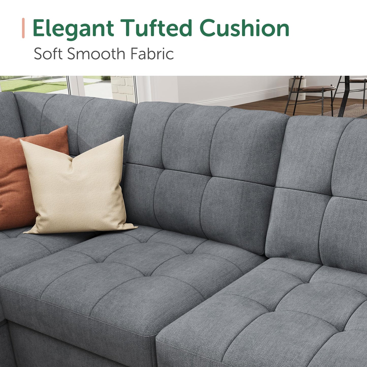HONBAY Sectional Sleeper Sofa, Sleeper Sofa Couch with Storage Chaise, Sectional Couch with Pullout Bed for Living Room, Bluish Grey