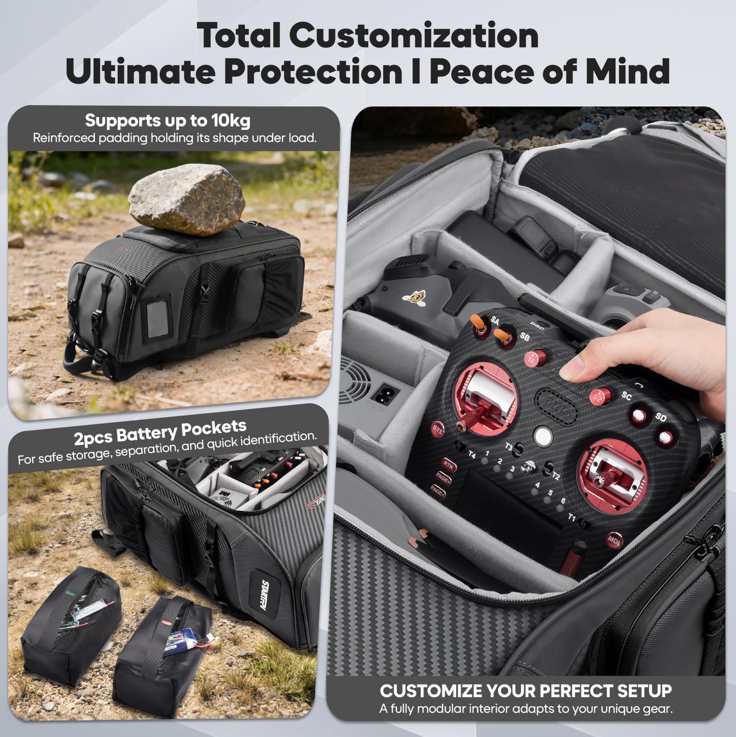 FPV Drone Backpack -40L Ultimate All-in-One Professional Travel Camera Case for FPV Racing Quadcopter/DJI Drone/Tripod/15.6" Laptop Combo with Waterproof Rain Cover & 2 Battery Tool Kit Bags