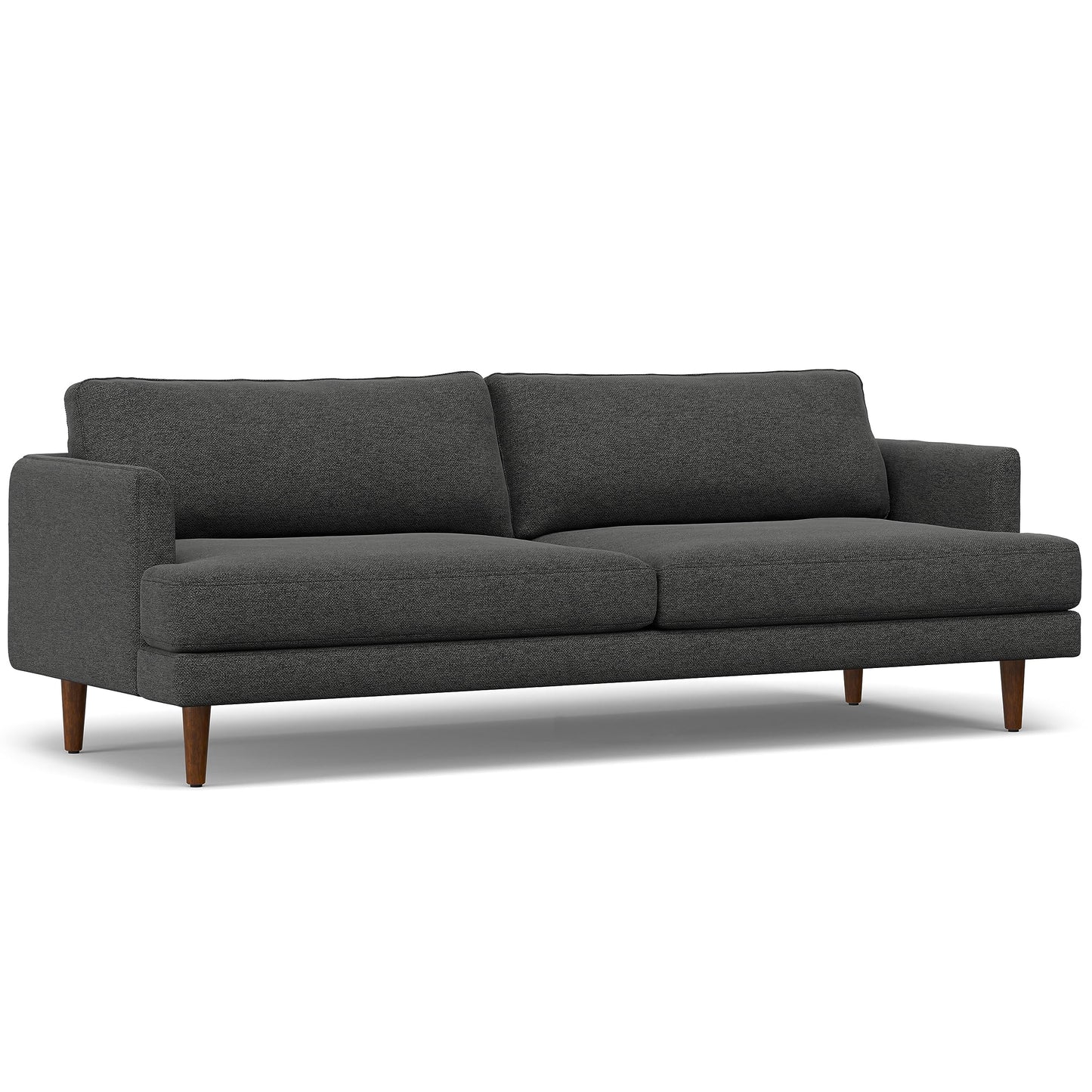 SIMPLIHOME Livingston 90-inch Wide Sofa in Charcoal Grey Woven-Blend Fabric, Handcrafted Mid-Century Modern Oversized 3-Seater Couch Sofa for Living Room or Family Room, Solid Wood Frame