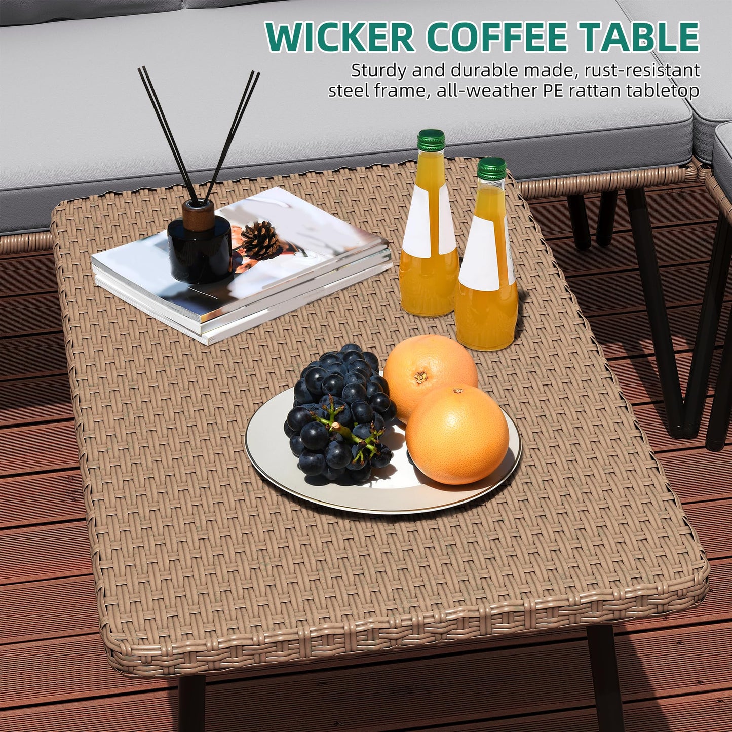YITAHOME 4-Piece Wicker Patio Furniture Set, All Weather PE Rattan Conversation Set Sectional Sofa with Soft Cushions & Side Table, Porch Furniture for Deck, Balcony, Backyard - Grey