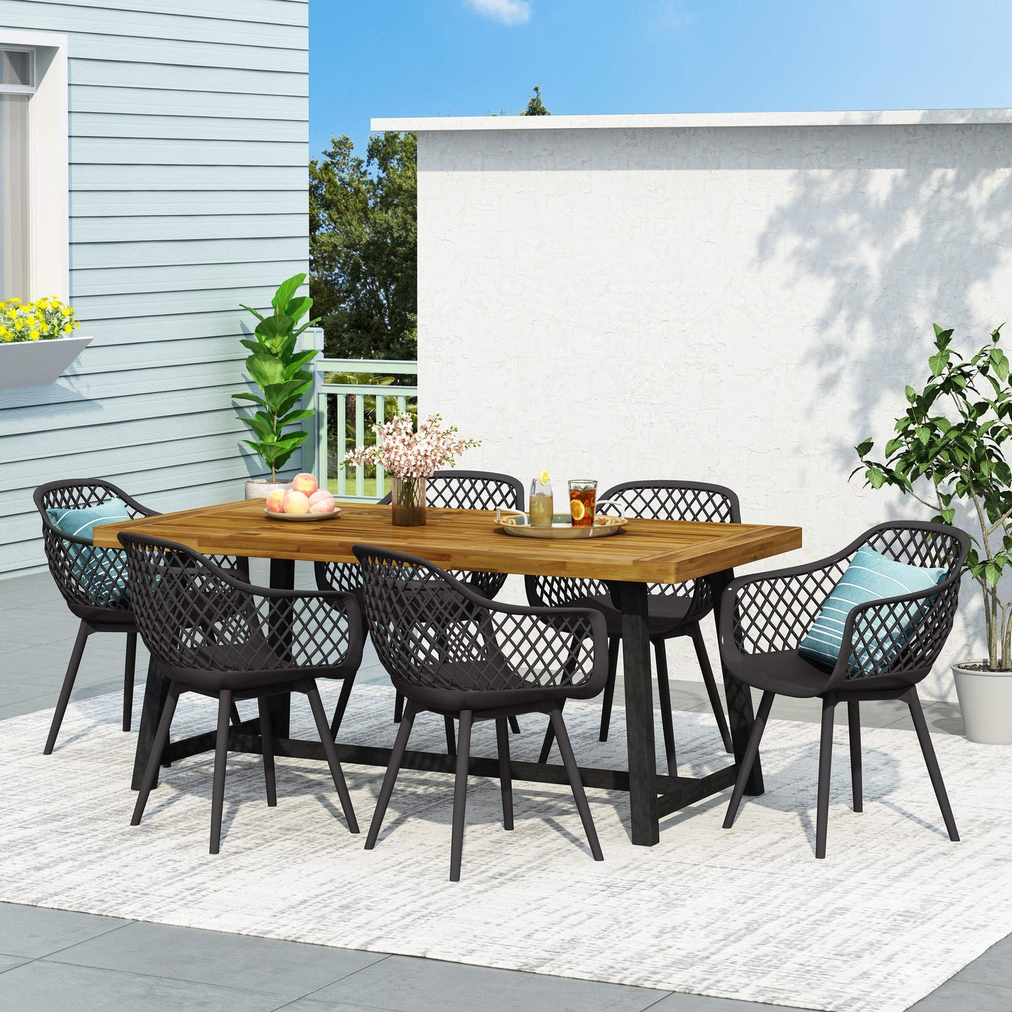 Christopher Knight Home Patrice Outdoor Dining Sets, Black + Sandblast Black