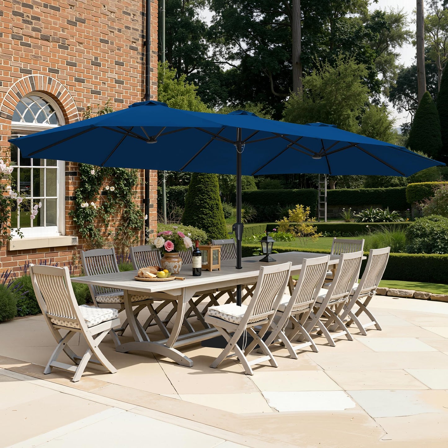 SUPERJARE 15FT Outdoor Patio Umbrella with Base Included, Double Sided Pool Umbrellas with Fade Resistant Canopy, Extra-Large Table Umbrella for Deck, Market, Backyard, Navy Blue