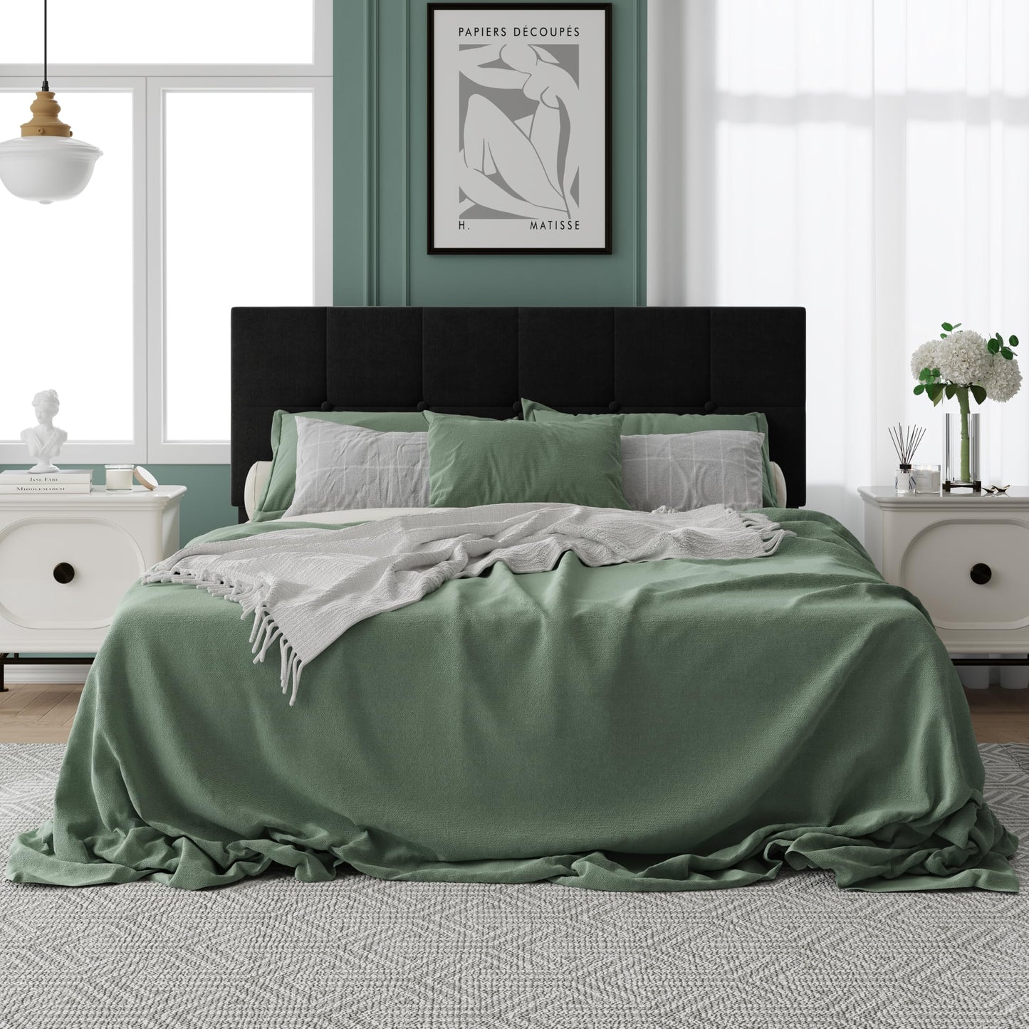IOILORI Queen Size Bed Frame with Headboard, Queen Upholstered Bed Frame,Queen Platform Bed Frame, No Box Spring, Easy to Assemble,Black