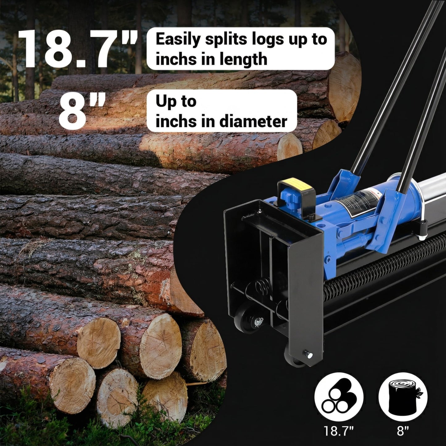 GarveeTech 12 Ton Hydraulic Log Splitter Wood Cutter, Manual Log Splitter with Horizontal Full Steel Beam & Built-in Wheel