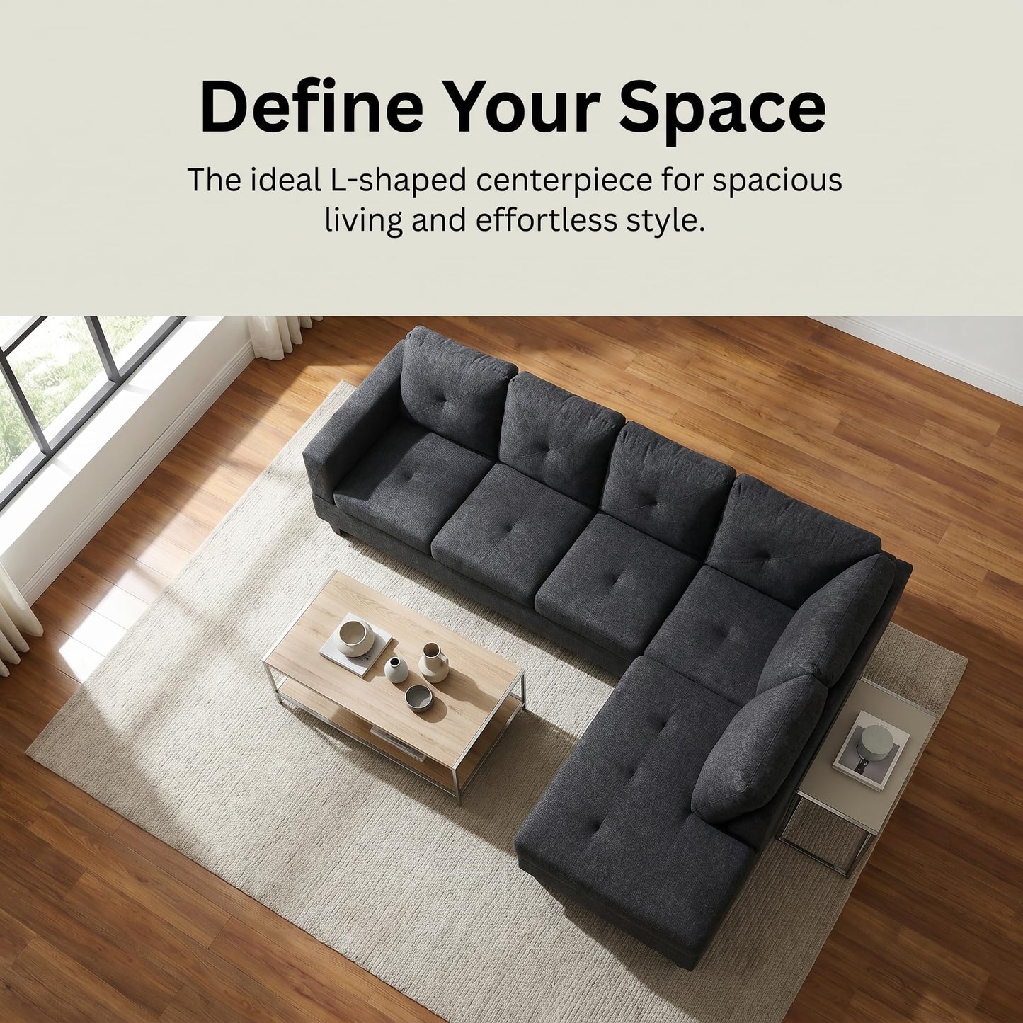 NicBex 97" L Shaped Couch Sectional Couches for Living Room, 2-Piece Linen Modular Sofa with Movable Chaise & Deep Seat for Apartment, Bedroom, Office, Black Grey