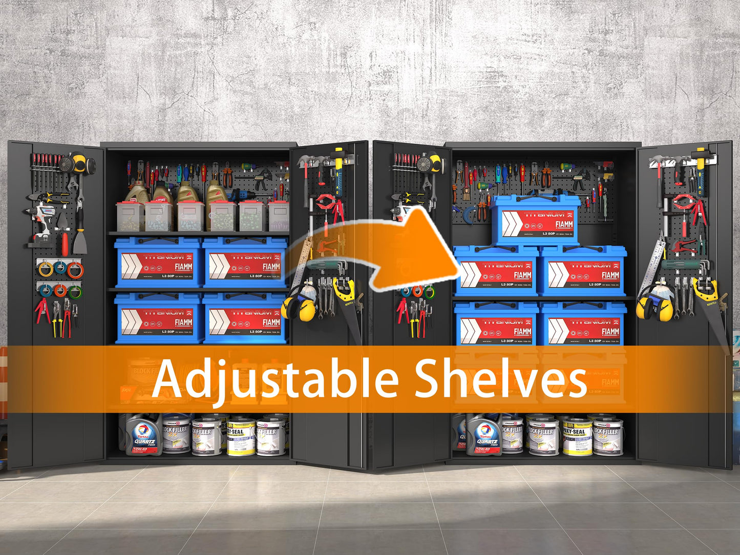 Fohufo Upgraded Wide Metal Storage Cabinet - 72 Inch Black Lockable Garage Cabinet with Wheels & 4 Adjustable Shelves | Heavy-Duty Steel Cabinet for Garage, Office, Pantry, Gym