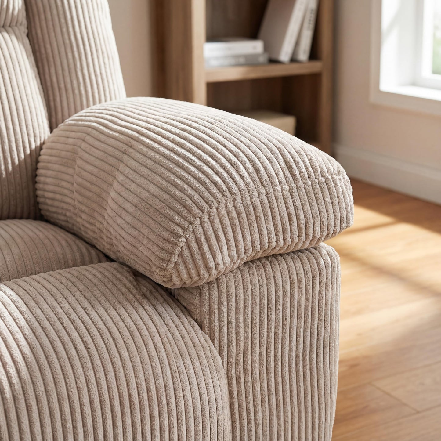 Trygoal Oversized Corduroy Recliner Chair, Manual Lazy Boy Recliner with Home Theater Seating, Breathable Living Room Reclining Chair for Adults Reading, Gaming, Relax, White