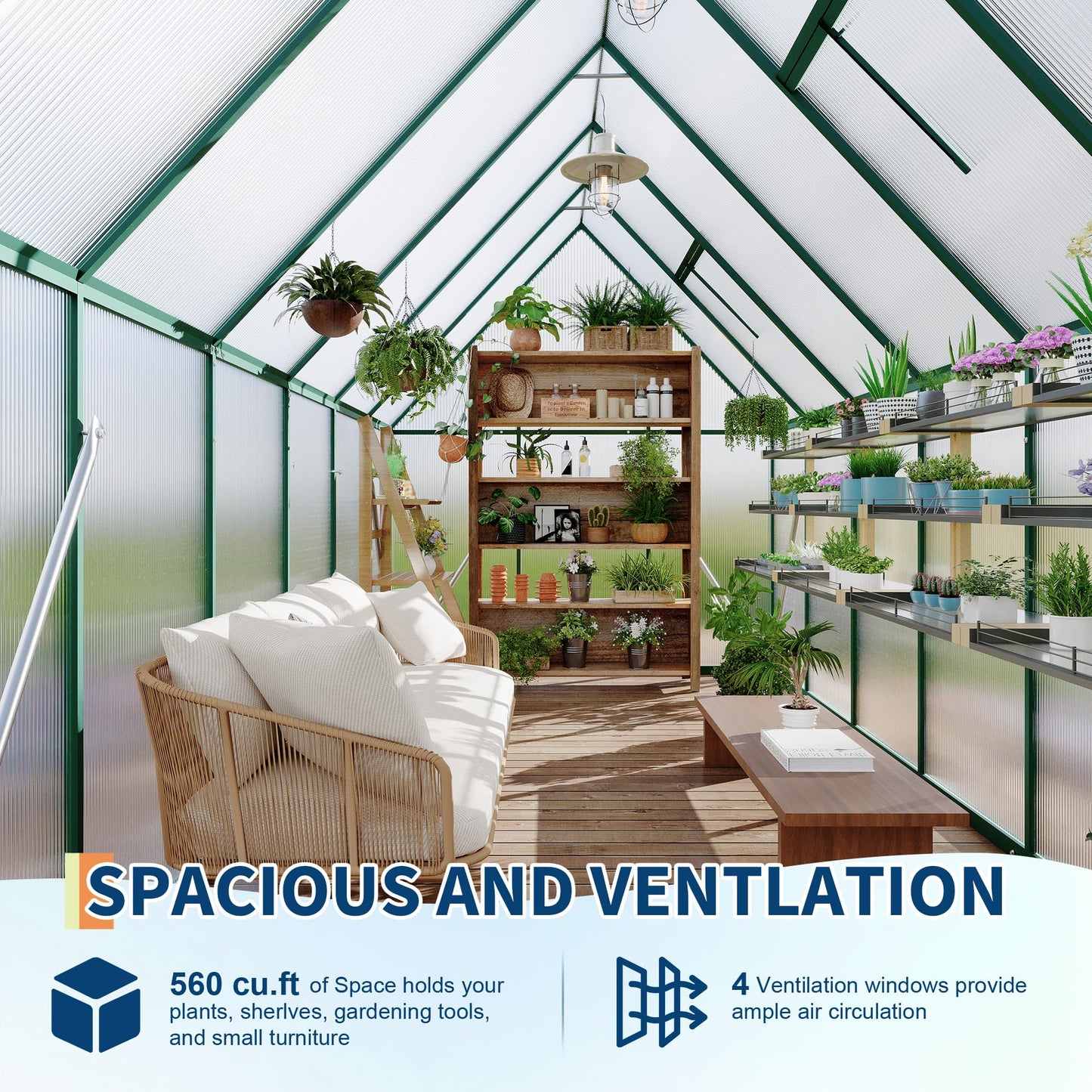GarveeLife 6X11FT Polycarbonate Greenhouse with Aluminum Frame, Polycarbonate Greenhouse for Outdoors, Greenhouses with Ventilation, Aluminum Large Walk-in Greenhouses for Outside