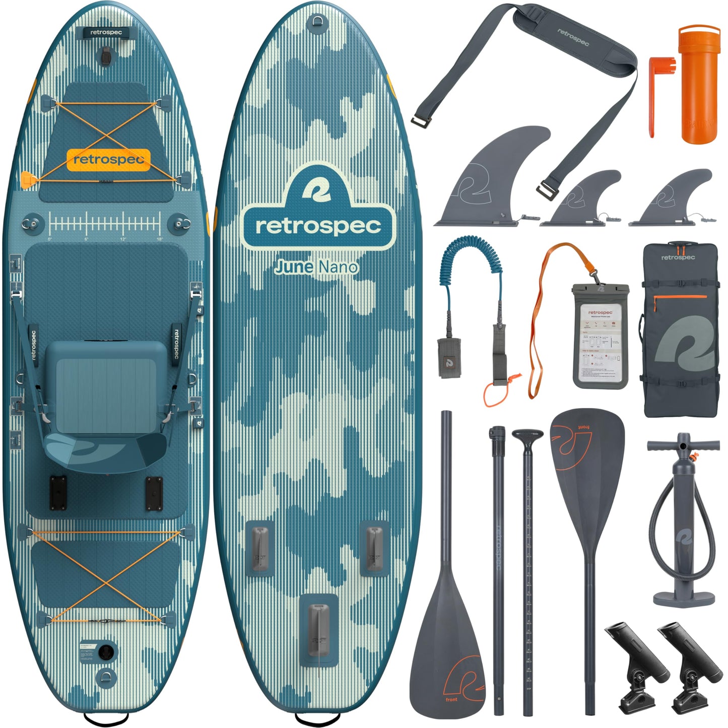 Retrospec June Nano Kids Inflatable Fishing Paddle Board SUP Kayak: 9'6" Hybrid Paddleboard with Rod Holders, Removable Seat - Lightweight Portable Youth Fishing Board