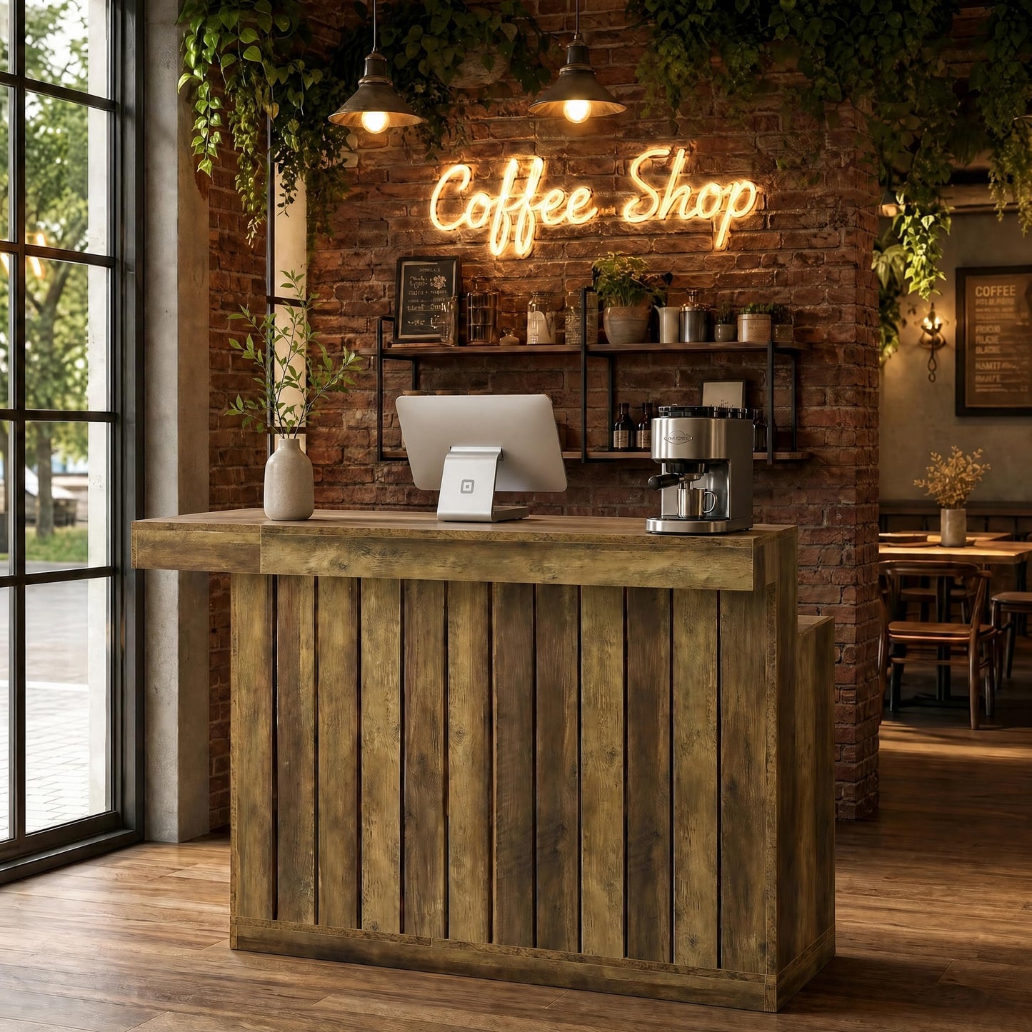 Tribesigns Reception Desk with Counter, 51" Wooden Front Desk with Storage, L Shaped Retail Counter Cashier Table Hostess Stand for Checkout, Barber, Beauty Salon, Cafe, Restaurant,Home Office