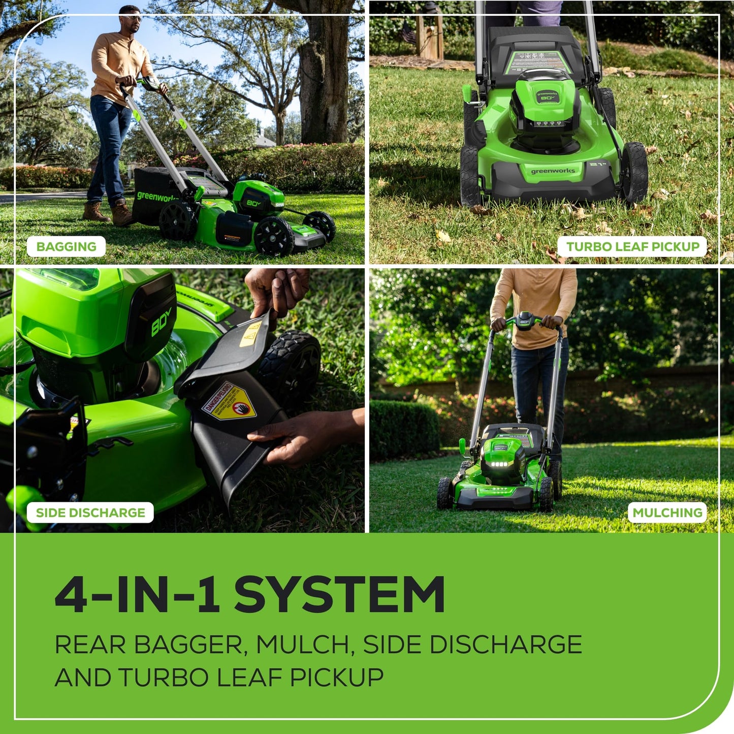 Greenworks 80V 21" Cordless Push Lawn Mower – Brushless Motor, LED Lights, 4.0Ah Battery & Rapid Charger (75+ Compatible Tools)