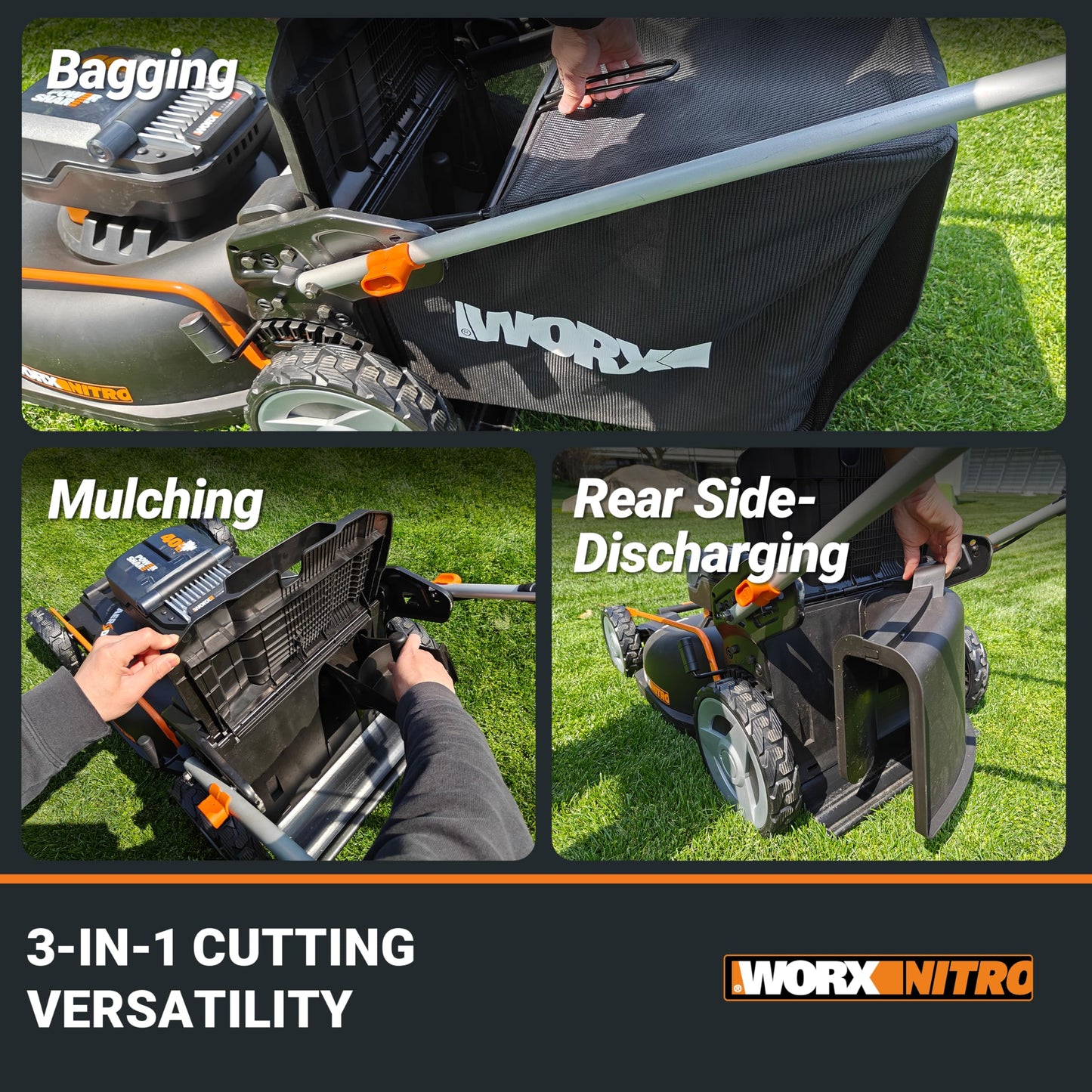 WORX Nitro Cordless Lawn Mower, 21" Electric Mower for 1/2 Acre, Brushless Push Lawn Mower with 7-Position Height Adjustment, 2 × 5.0 Ah Batteries & Charger Included, WG752