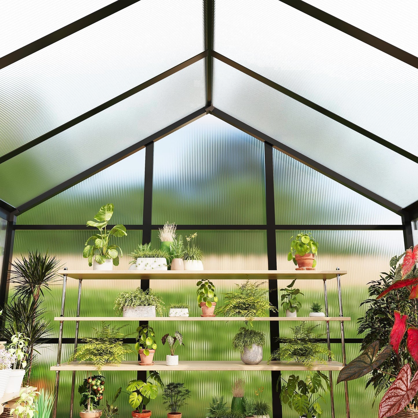 6x8 FT Greenhouse, Easy Assembly Aluminum Polycarbonate Greenhouses for Outdoors with Roof Vent, Large Aluminum Walk-in Greenhouse for Sunroom Patio, Backyard, Garden, Sliding Lockable Door, Black
