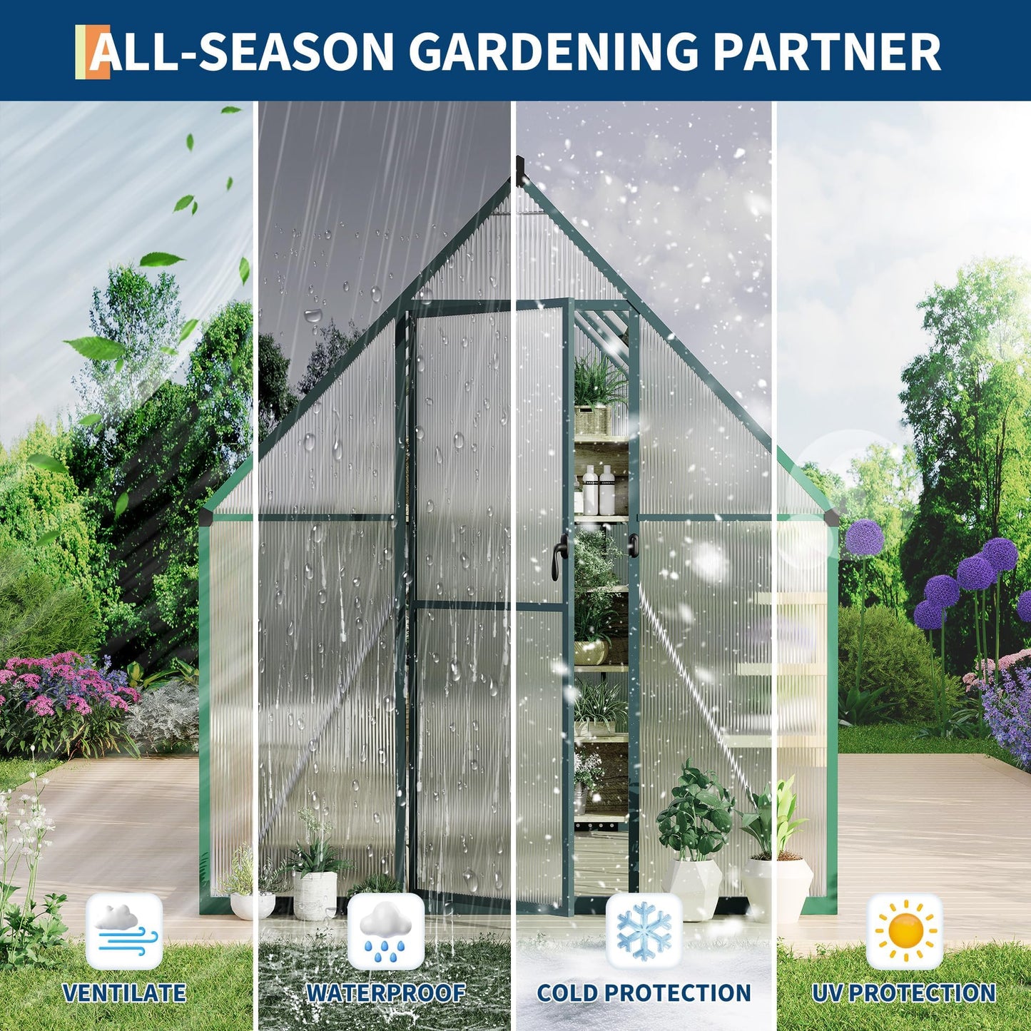 GAOMON 6x7 FT Outdoor Greenhouse with Roof Vent - Heavy Duty Aluminum Polycarbonate Greenhouse, Easy Assembly, Lockable Door, for Patio, Backyard, Garden