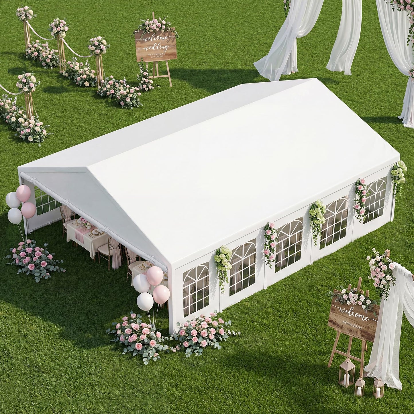 ADRERIC 16x32 Party Tent Heavy Duty White Canopy Large Outdoor Event Shelter with Removable Sidewalls, Waterproof Gazebo for Wedding, Backyard, Parties