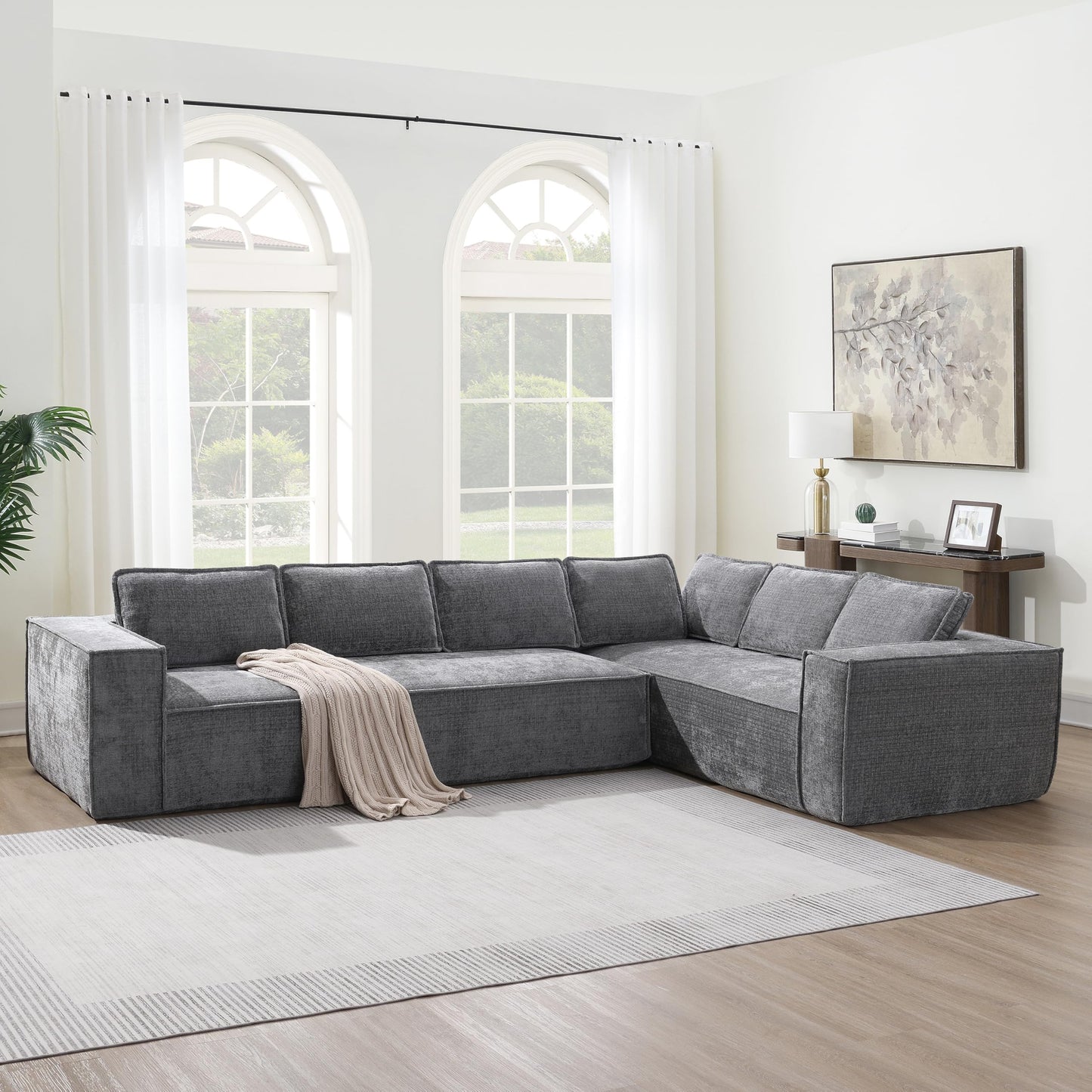 Merax Modern L-Shaped Convertible Sectional Sofa with Cushions, Floor Modular 6-Seat Couch Set with Chaise for Living Room, No Assembly Requiered, Wrinkle-Resistant, Gray