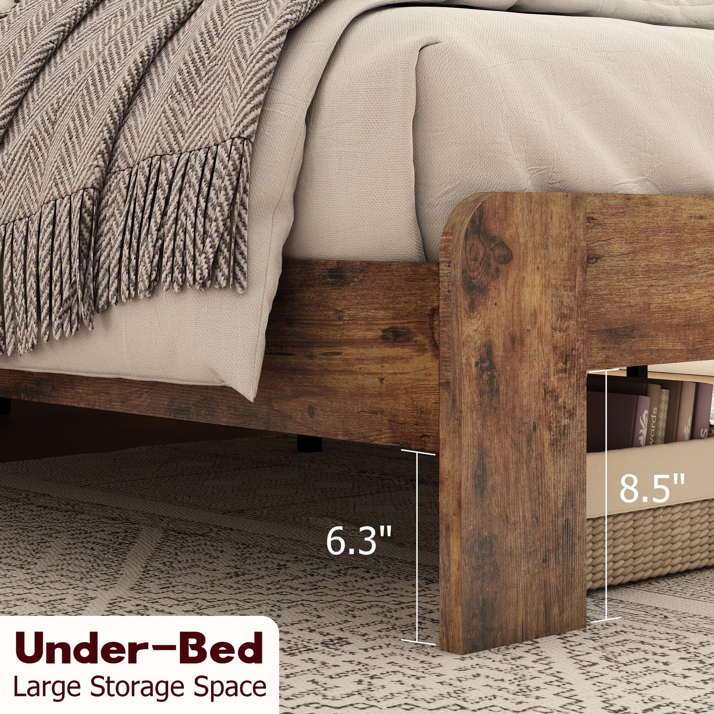 KEIKI King Size Bed Frame with Storage Headboard, LED Lights & Charging Station, Wood Platform Bed Frame with 2 USB Ports & Outlets, Noise Free, No Box Spring Needed, Easy Assembly, Under Bed Storage