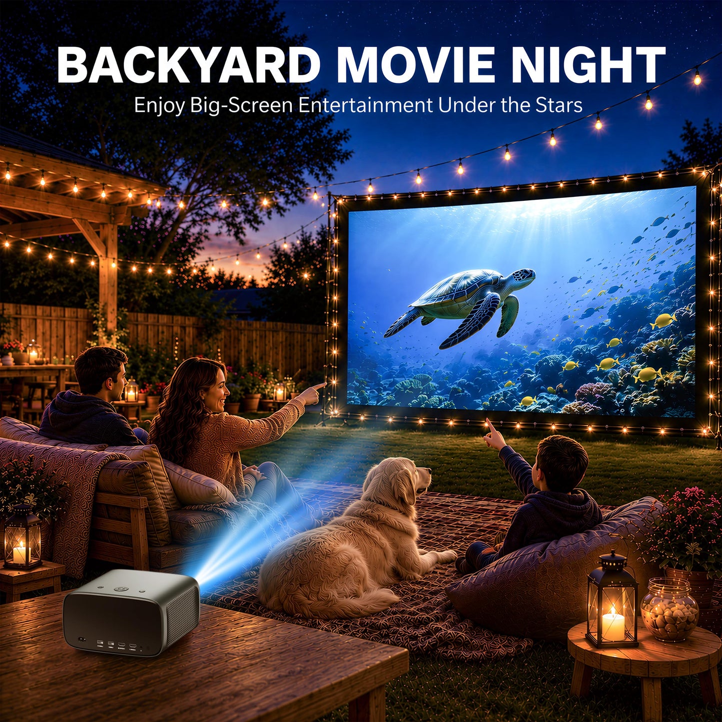 Walnutt 2000 ANSI Outdoor Movie Projector, Official Apps, 4K Home Theater