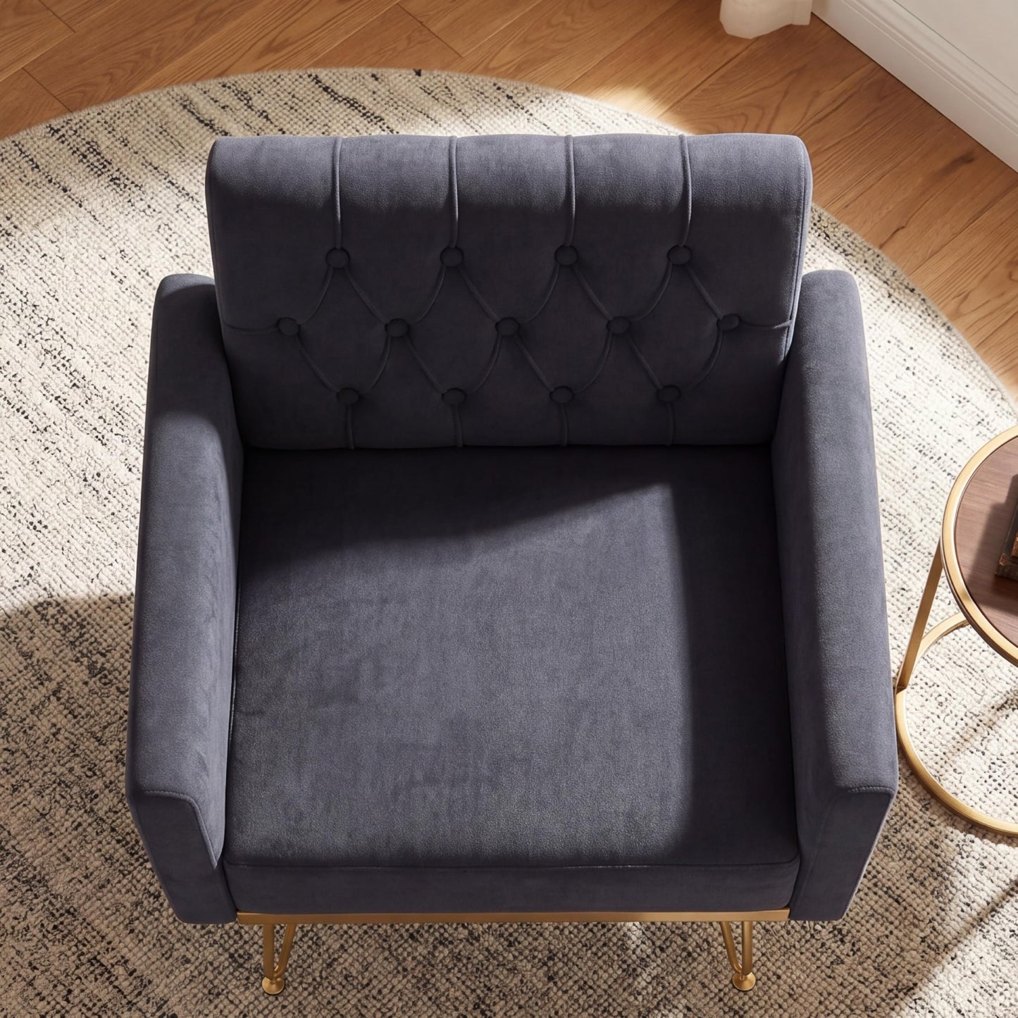 KEIKI Cute Velvet Accent Chair, 31 Inch Modern Tufted Upholstered Armchair with Metal Leg, Comfortable Single Sofa Side Reading Chairs, Comfy Arm Chair for Bedroom Living Room, Easy Assembly, Black