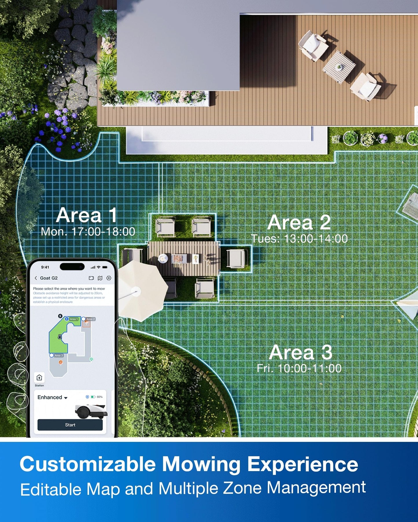 ECOVACS Goat O1000 RTK Robot Lawn Mower, Perimeter Wire Free Vision Robotic Lawnmower for 1/4 Acres Lawn, Automated Mapping, APP Control, 3D Obstacle Avoidance, Zero-Edge Cutting