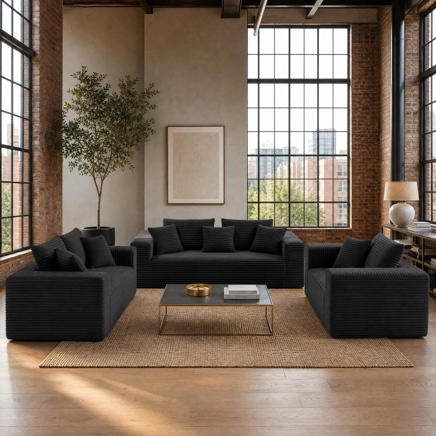 Trygoal 3-Pieces Sectional Boneless Couch Set for Living Room, Oversized Couch Including 3-Seater & 2-Seater & Single Chair, Deep Seat Sofa Set with Armrests & Pillows,No Assembly Required, Black