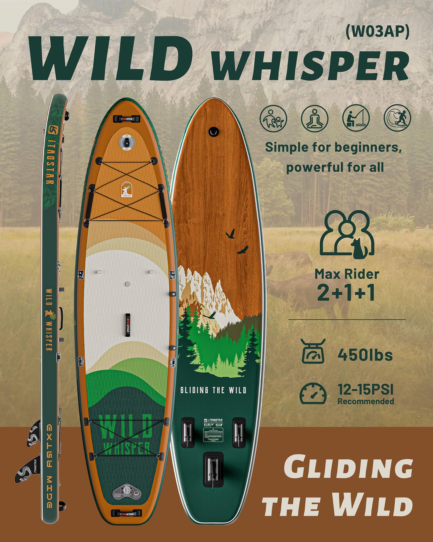 iTAOSTAR W03AP 12'x35 Inflatable Stand Up Paddle Board for Family - Extra Wide Inflatable SUP Boards with Seat, Premium SUP Package with Full Accessories for Touring & Yoga