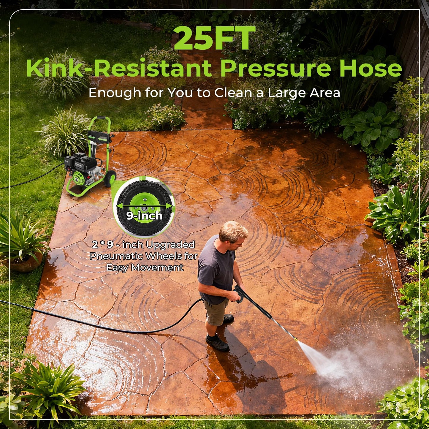 4200PSI Pressure Washer 4.0GPM Gas Power Washer 212CC Gas Powered Washing Machine Commercial High Pressure Washer with 25ft Hose&5 Nozzles for Patio Garden Yard Vehicle,EPA/CARB/ETL (Green)